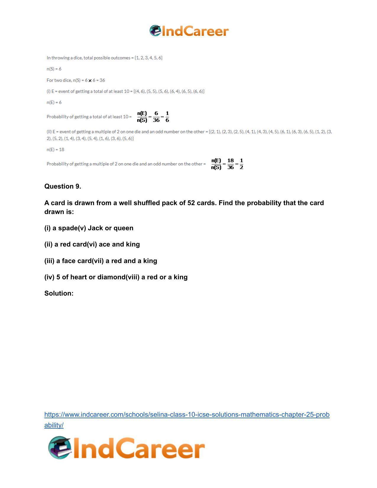 Selina Class 10 ICSE Solutions Mathematics : Chapter 25- Probability - Page 22