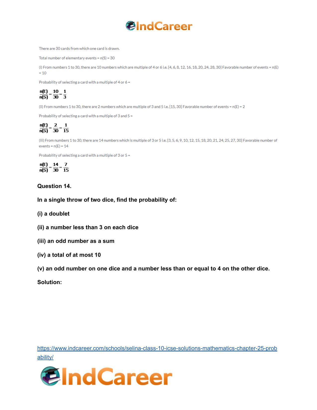Selina Class 10 ICSE Solutions Mathematics : Chapter 25- Probability - Page 31