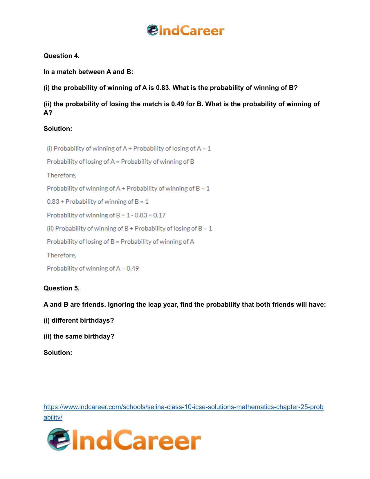 Selina Class 10 ICSE Solutions Mathematics : Chapter 25- Probability - Page 37