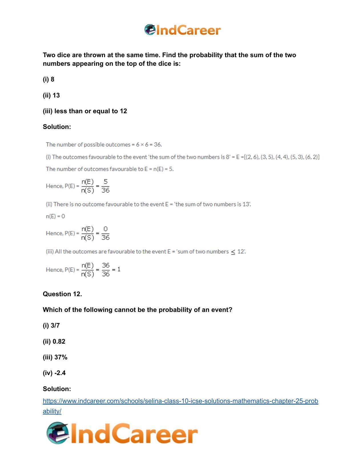 Selina Class 10 ICSE Solutions Mathematics : Chapter 25- Probability - Page 43