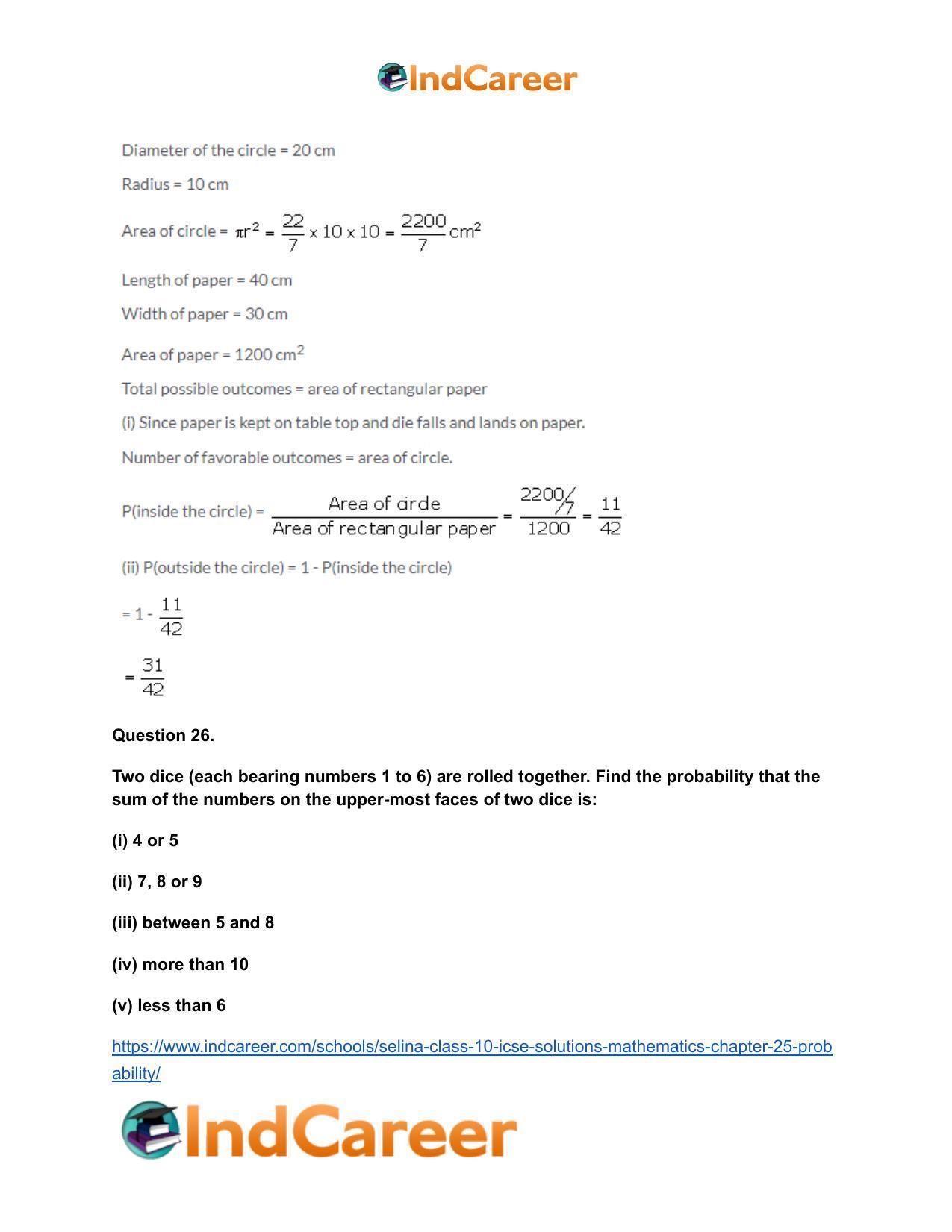 Selina Class 10 ICSE Solutions Mathematics : Chapter 25- Probability - Page 57