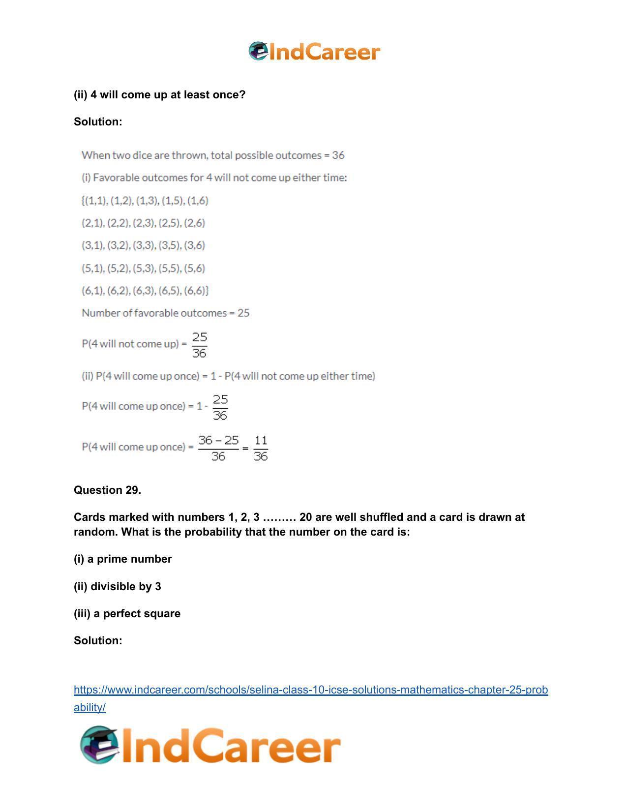 Selina Class 10 ICSE Solutions Mathematics : Chapter 25- Probability - Page 61