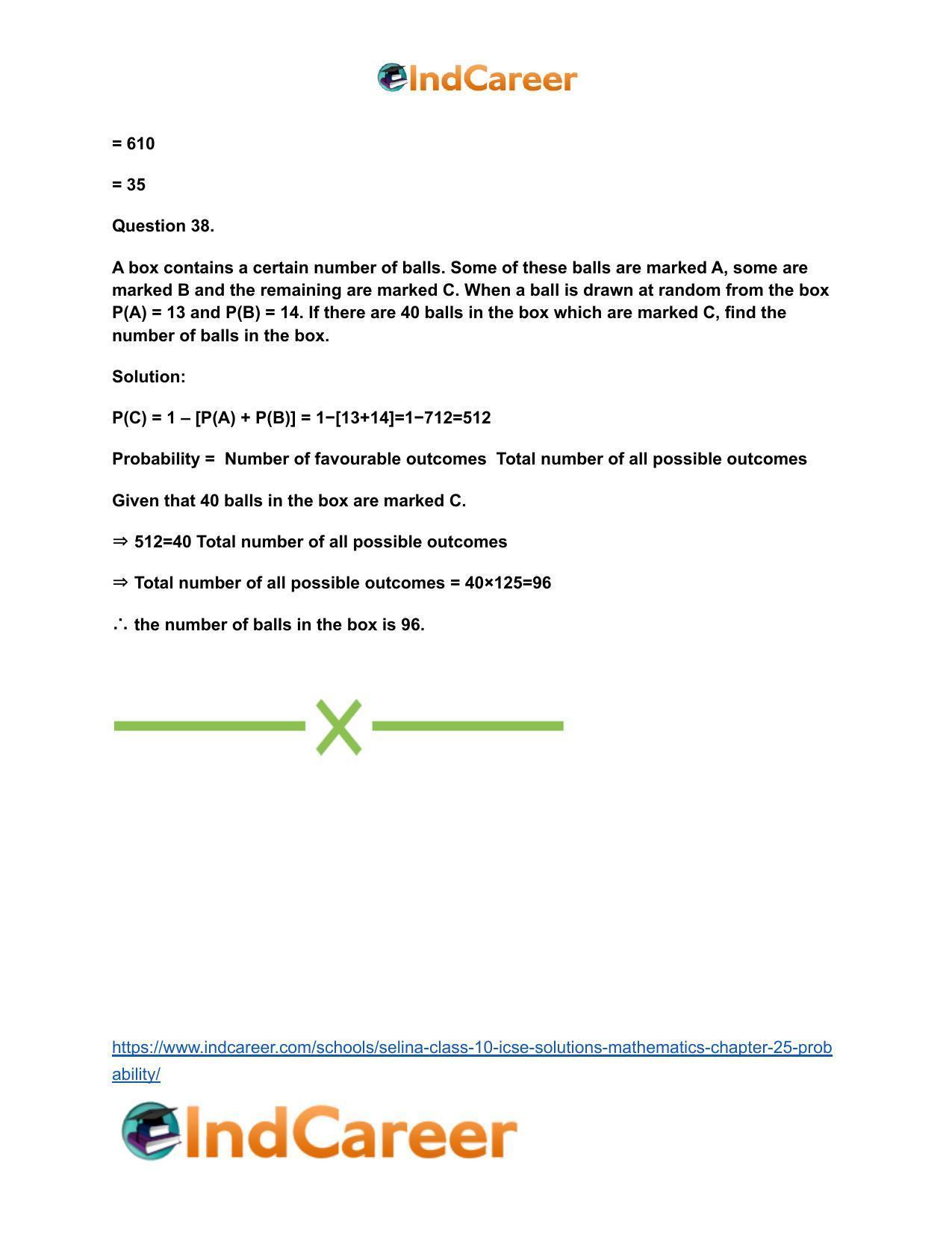 Selina Class 10 ICSE Solutions Mathematics : Chapter 25- Probability - Page 70