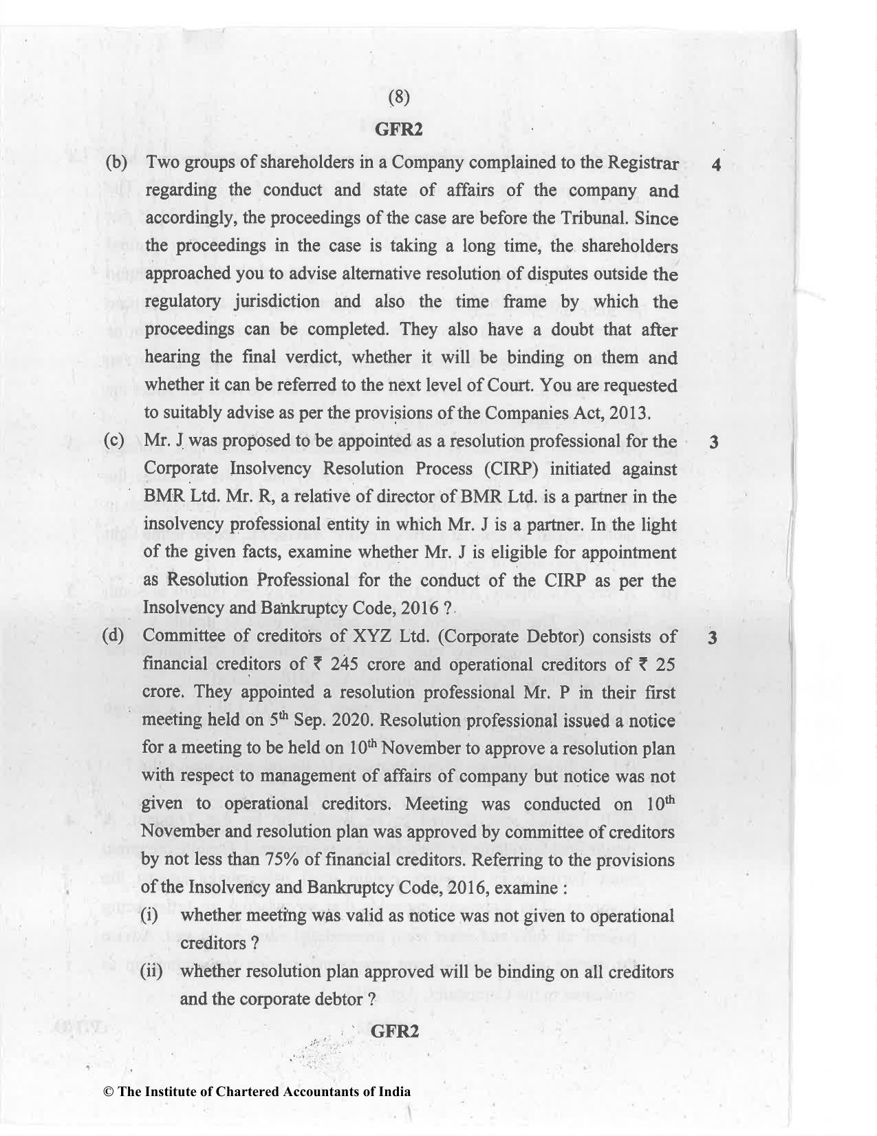 CA Final Jul 2021 Question Paper - Paper 4 – Corporate & Economic Laws - Page 8