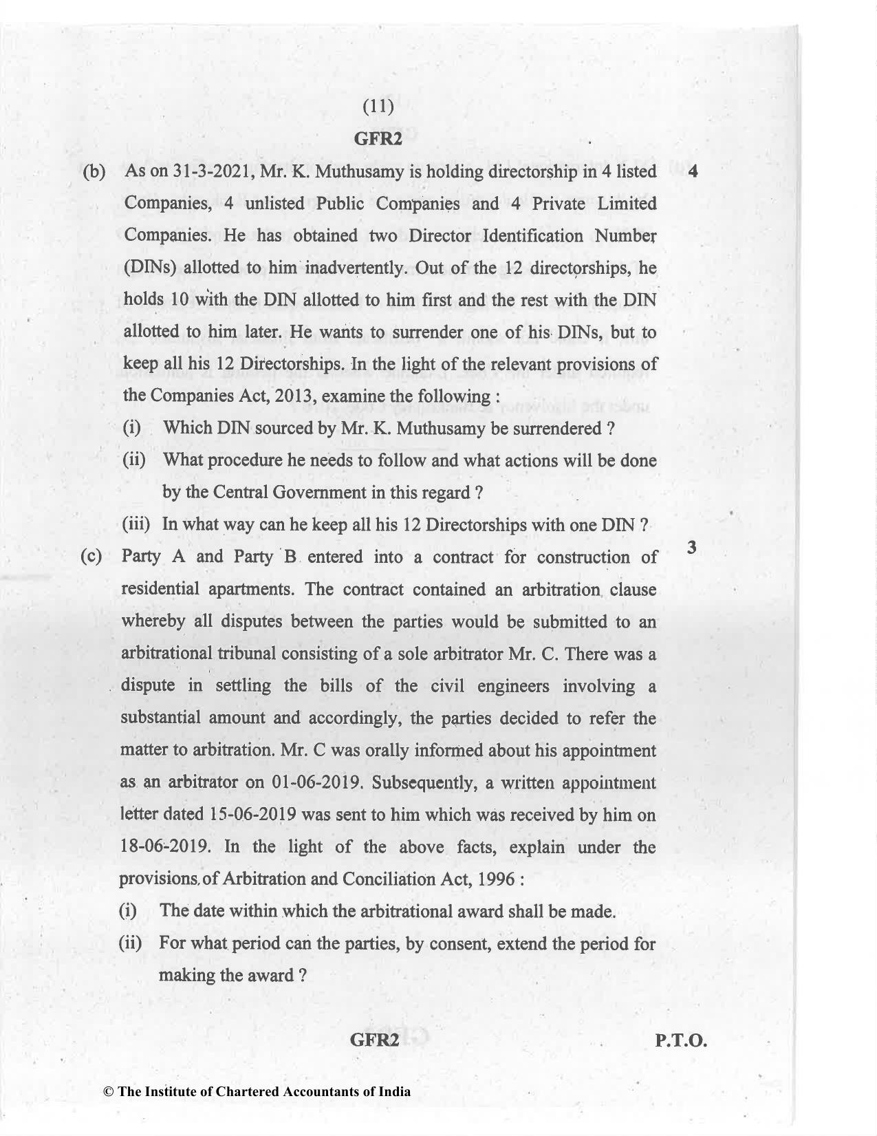 CA Final Jul 2021 Question Paper - Paper 4 – Corporate & Economic Laws - Page 11
