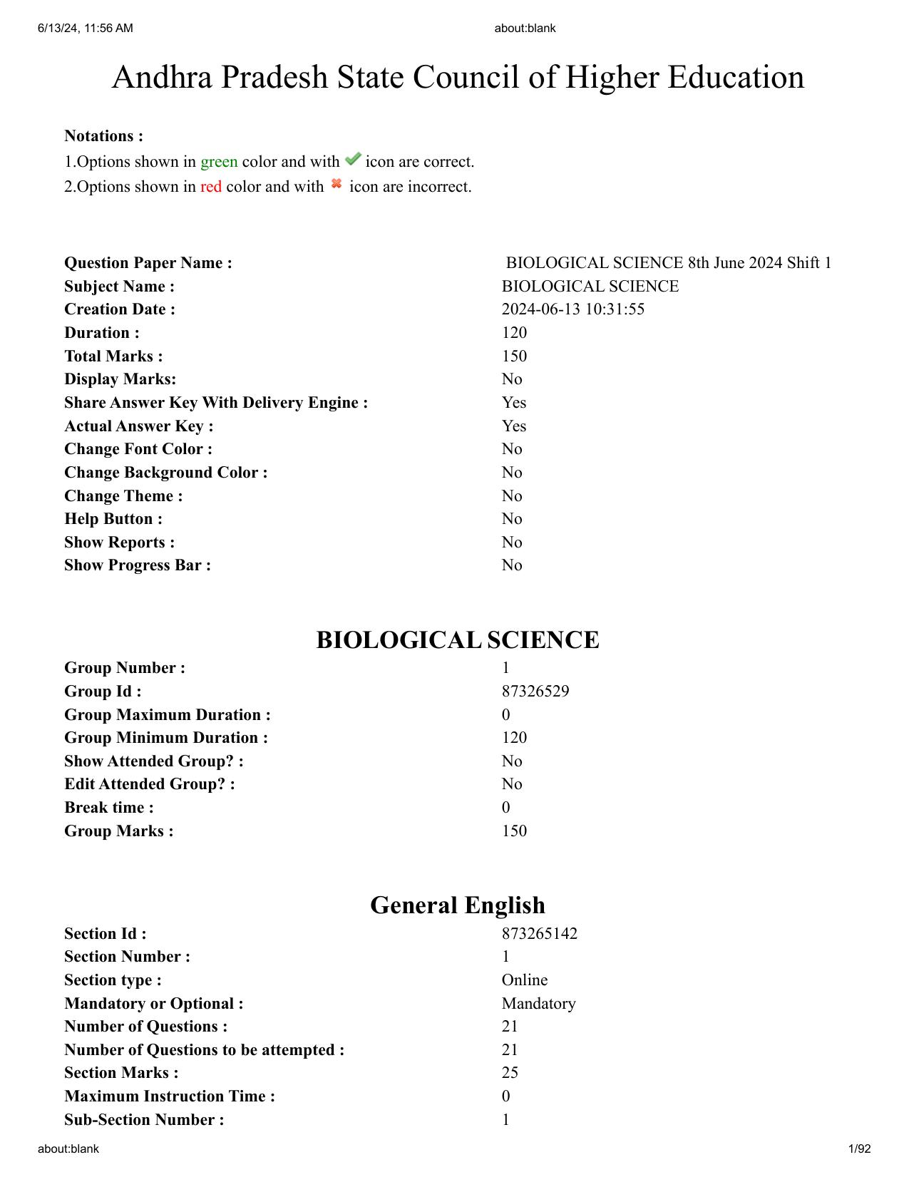 AP EDCET 2024 Biological Science Question Paper with Answer Key (English) - Page 1