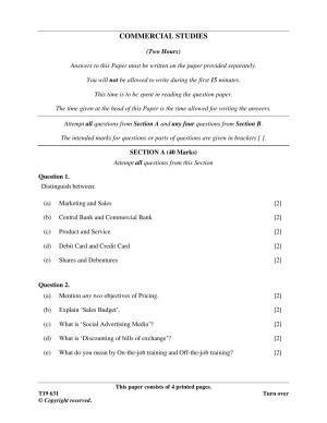 ICSE Class 10 Commercial Studies 2019 Question Paper