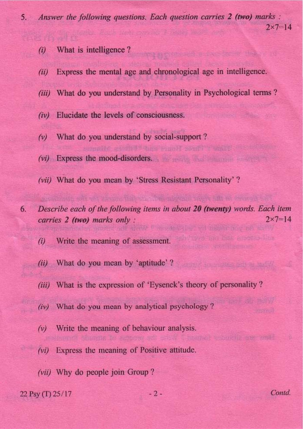 COHSEM Class 12 Psychology 2017 Question Papers - Page 2