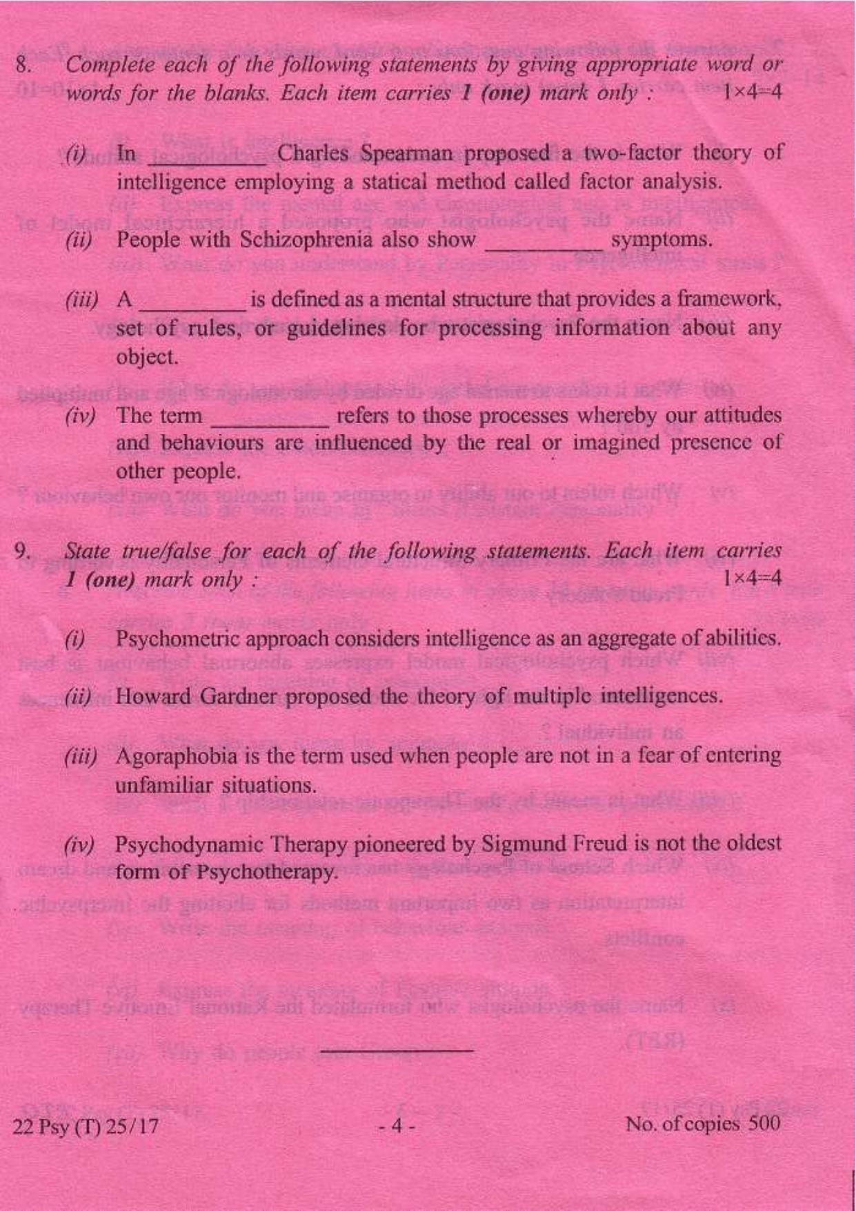 COHSEM Class 12 Psychology 2017 Question Papers - Page 4