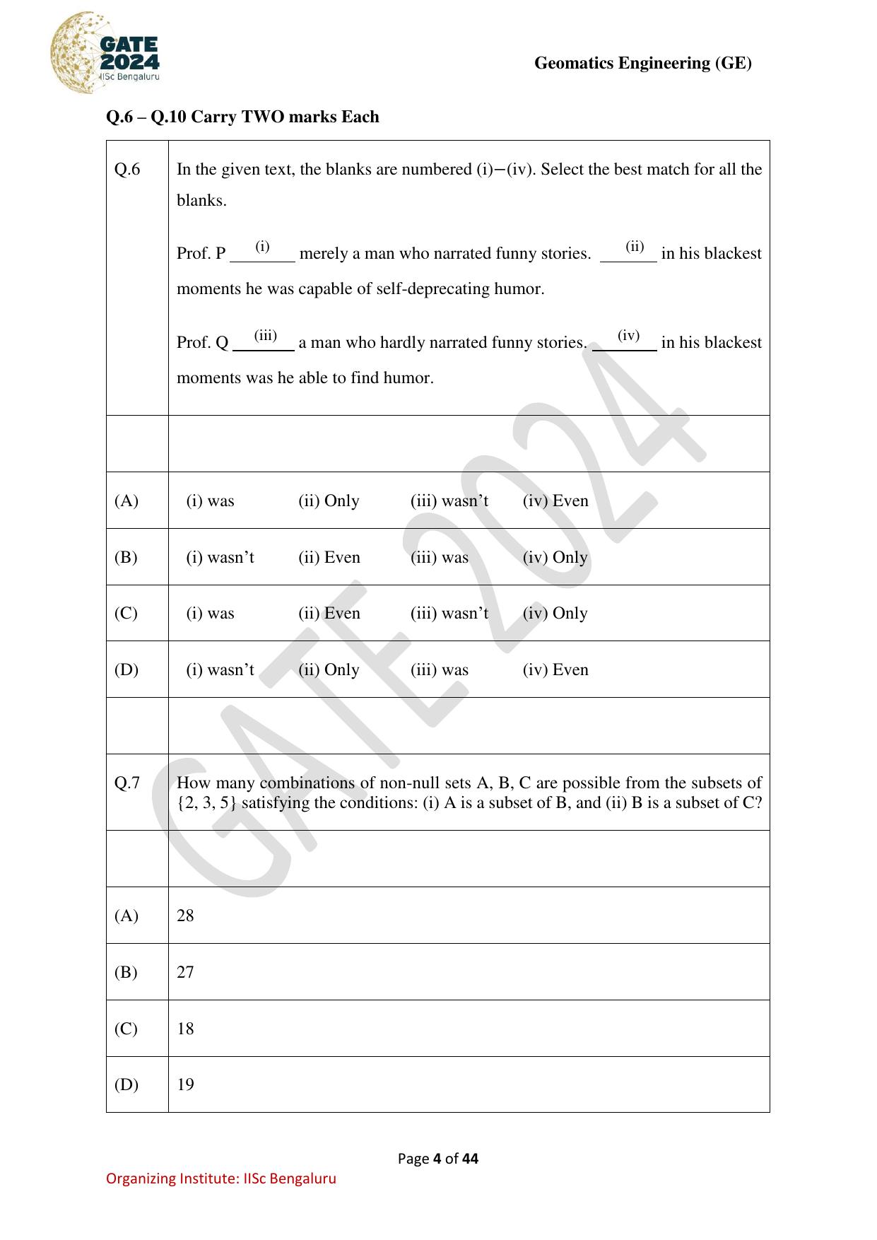 GATE 2024 Geomatics Engineering (GE) Question Paper - Page 4