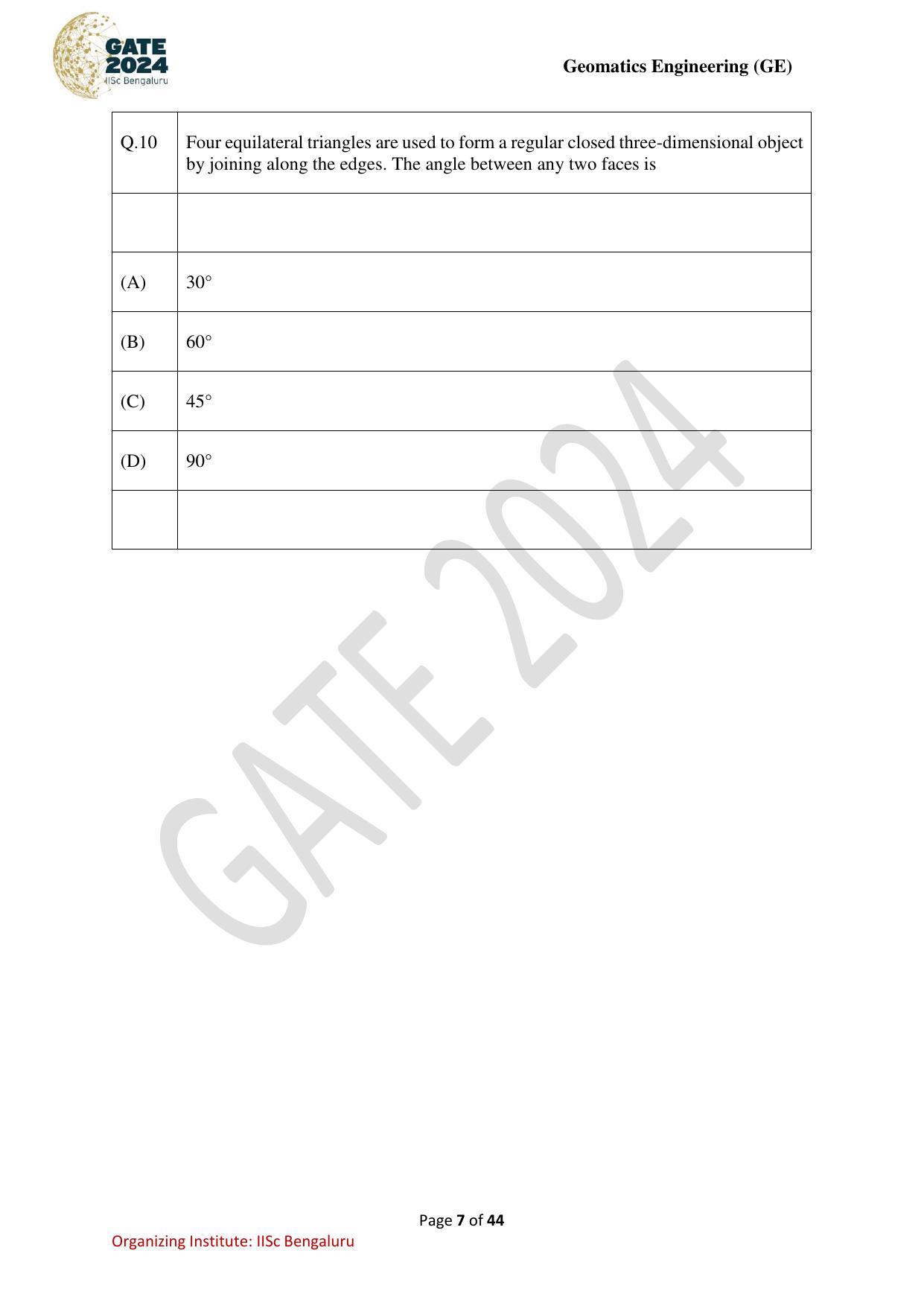 GATE 2024 Geomatics Engineering (GE) Question Paper - Page 7