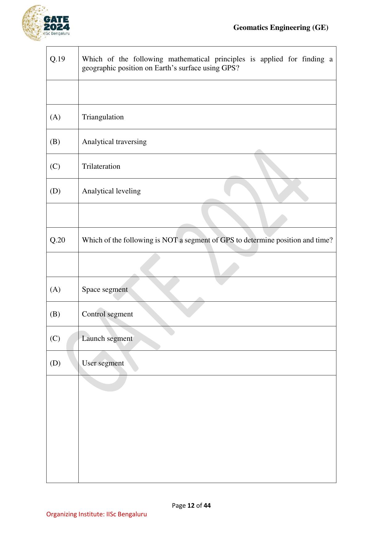 GATE 2024 Geomatics Engineering (GE) Question Paper - Page 12