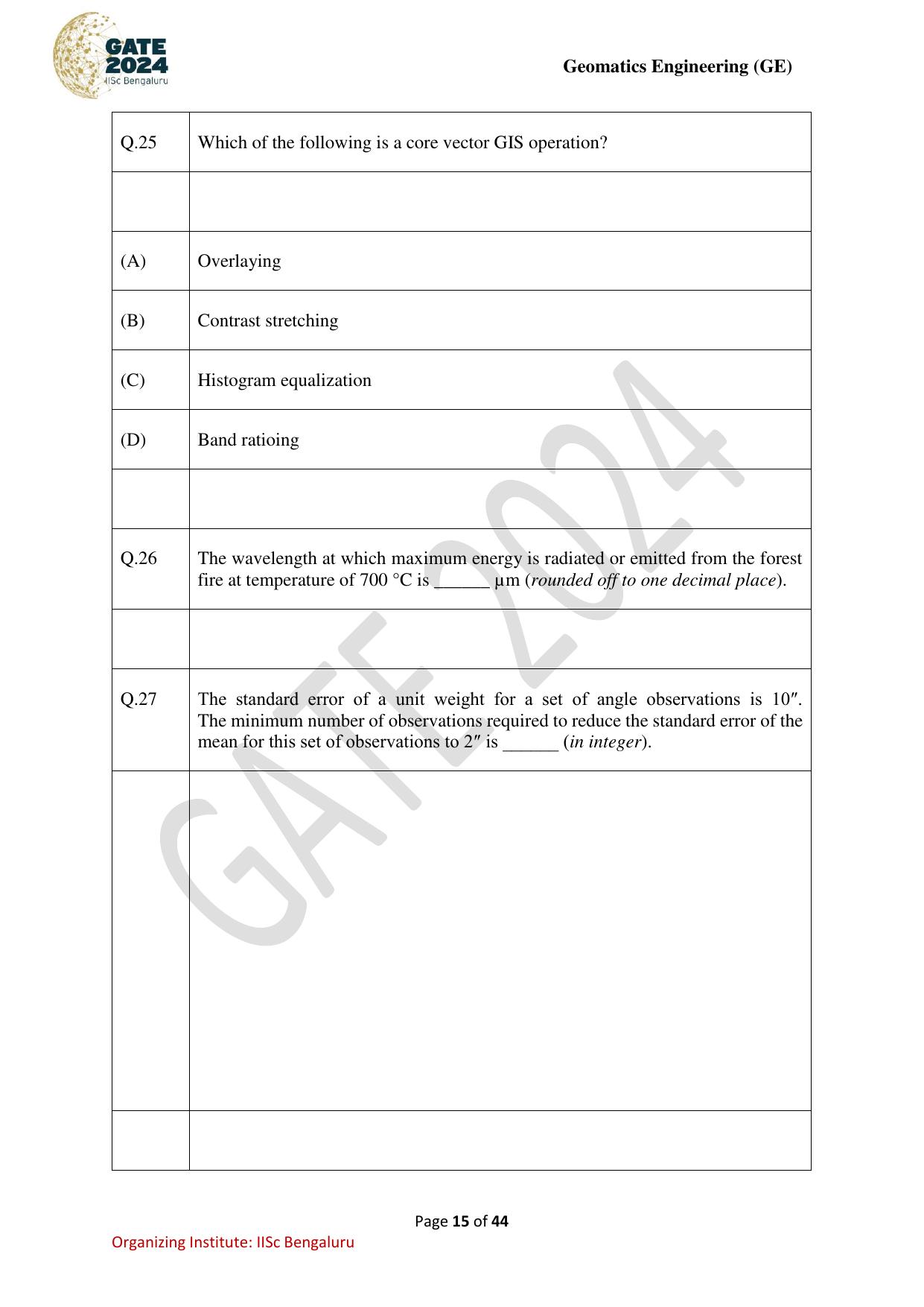 GATE 2024 Geomatics Engineering (GE) Question Paper - Page 15
