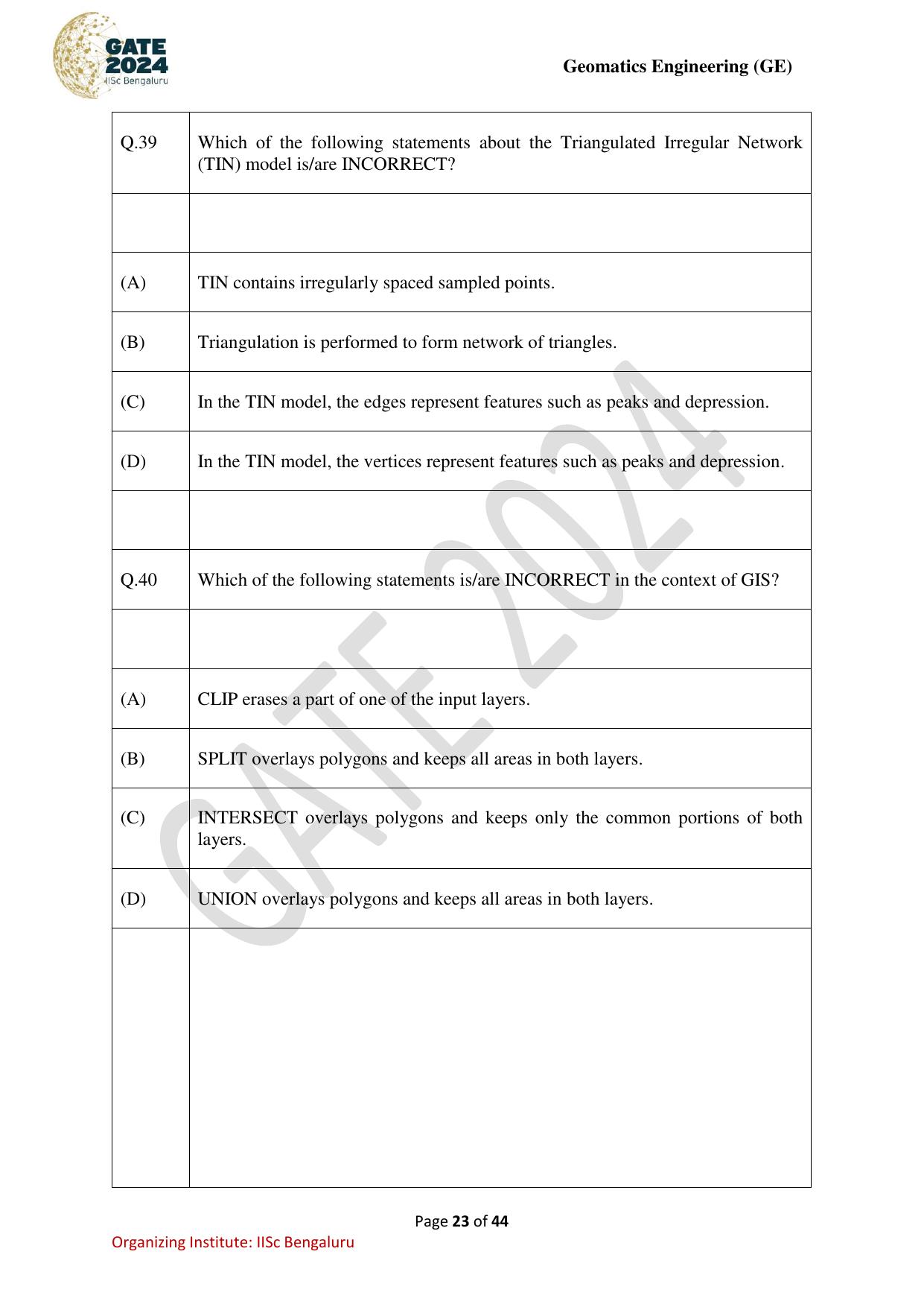 GATE 2024 Geomatics Engineering (GE) Question Paper - Page 23