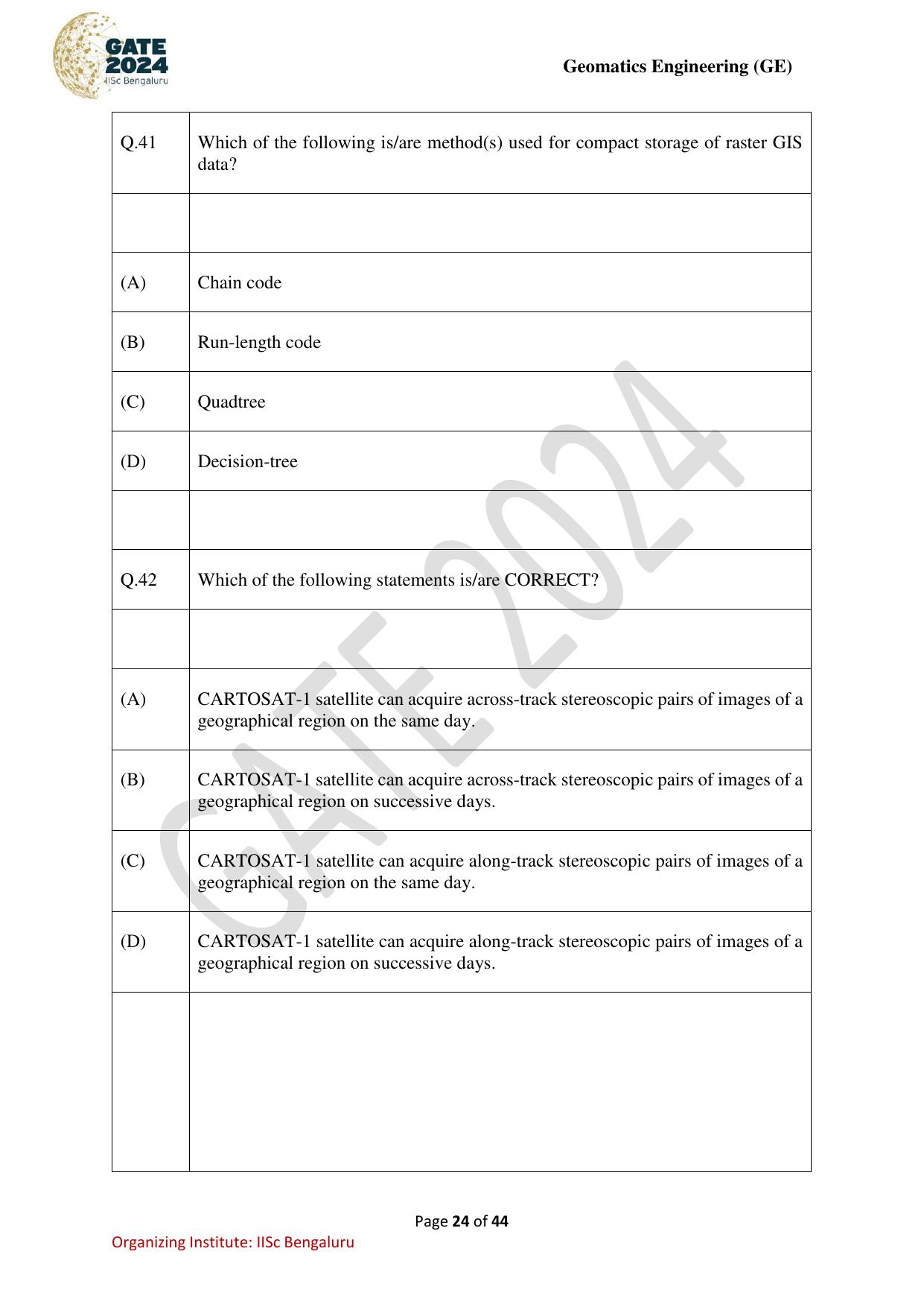 GATE 2024 Geomatics Engineering (GE) Question Paper - Page 24