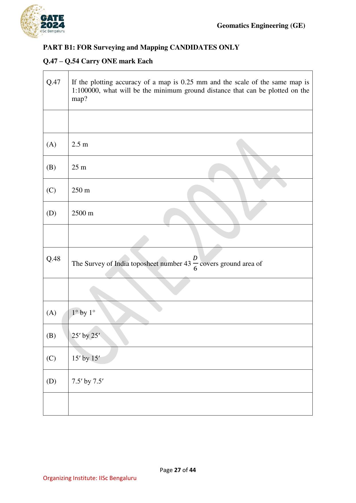 GATE 2024 Geomatics Engineering (GE) Question Paper - Page 27