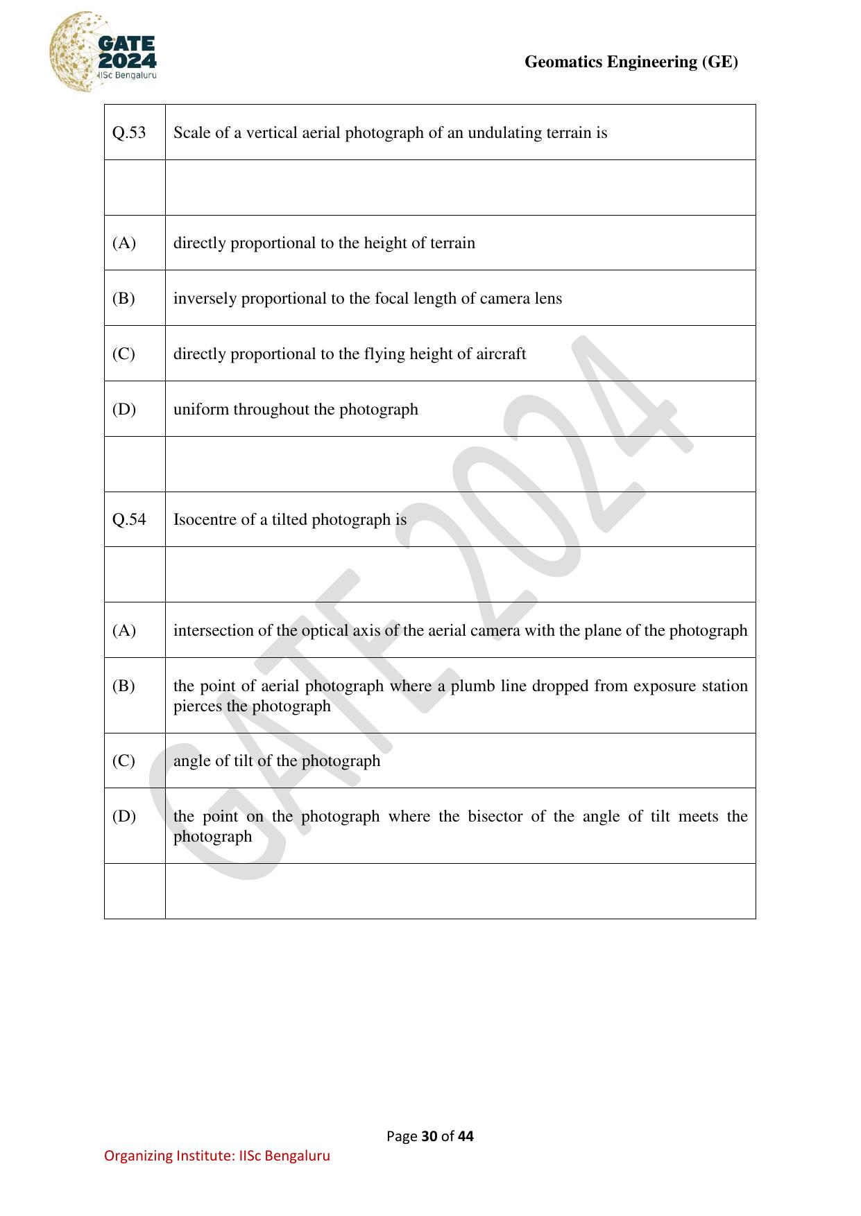 GATE 2024 Geomatics Engineering (GE) Question Paper - Page 30