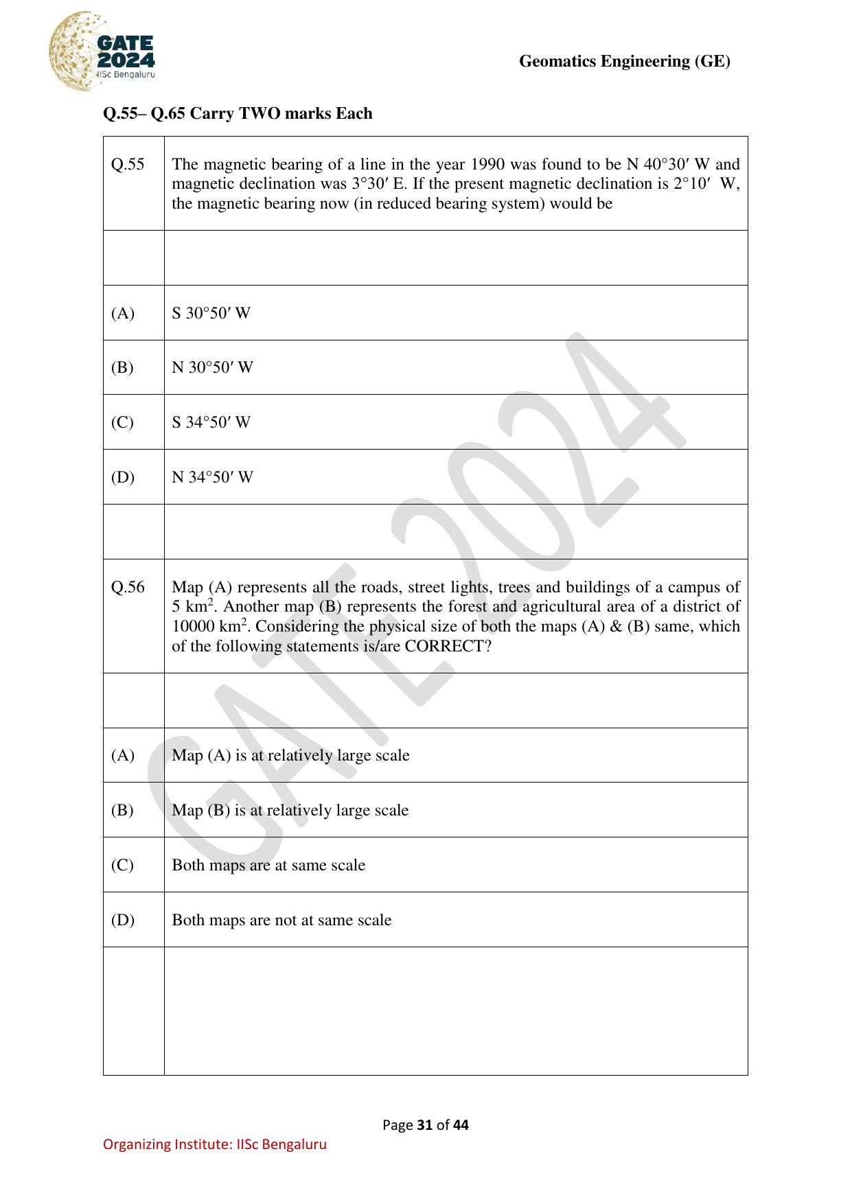GATE 2024 Geomatics Engineering (GE) Question Paper - Page 31