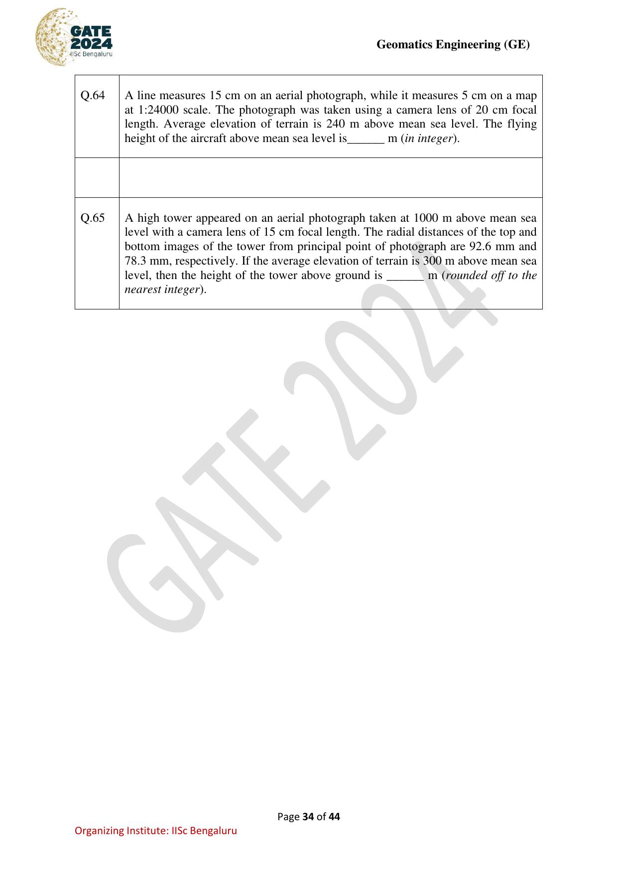 GATE 2024 Geomatics Engineering (GE) Question Paper - Page 34