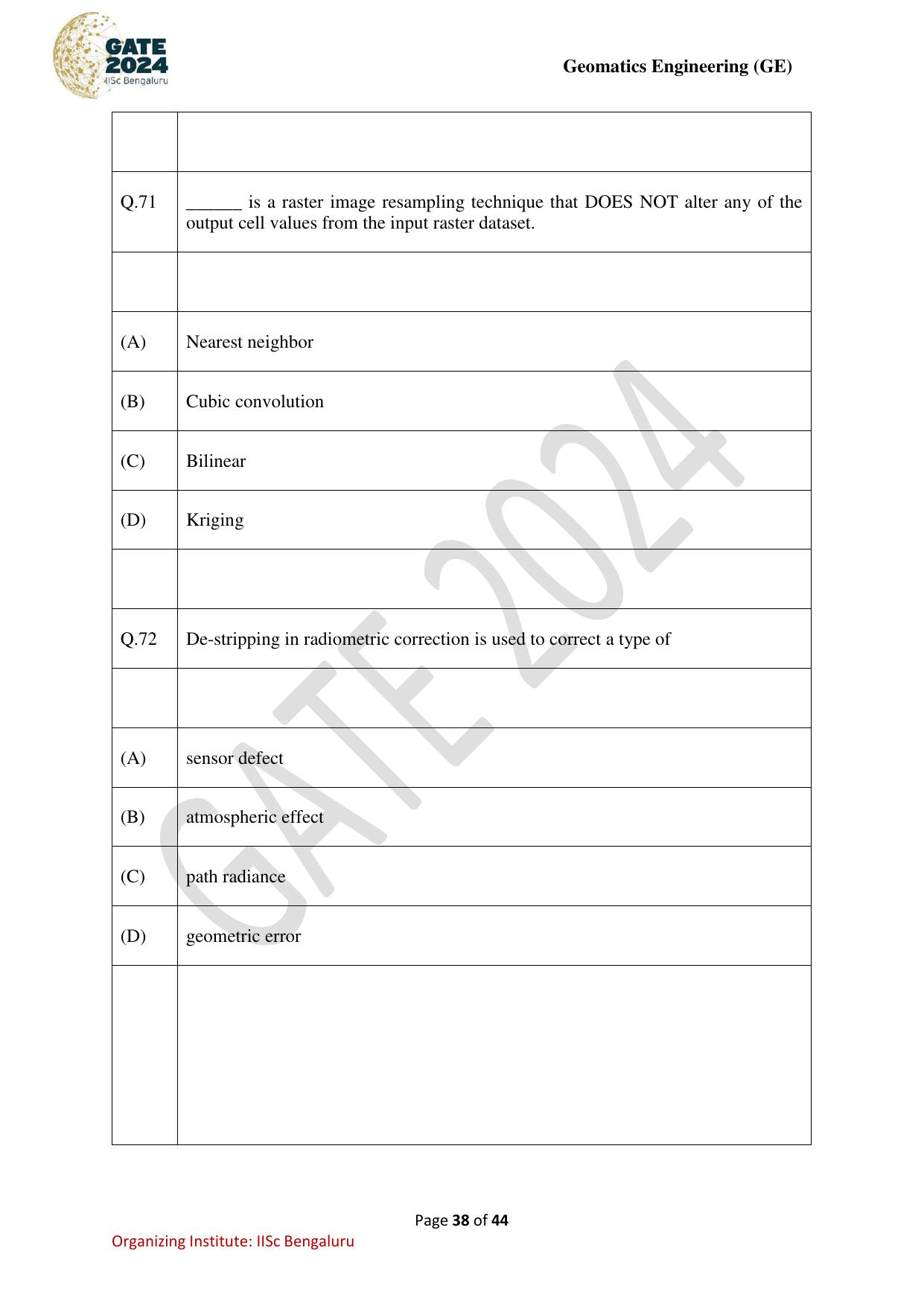 GATE 2024 Geomatics Engineering (GE) Question Paper - Page 38