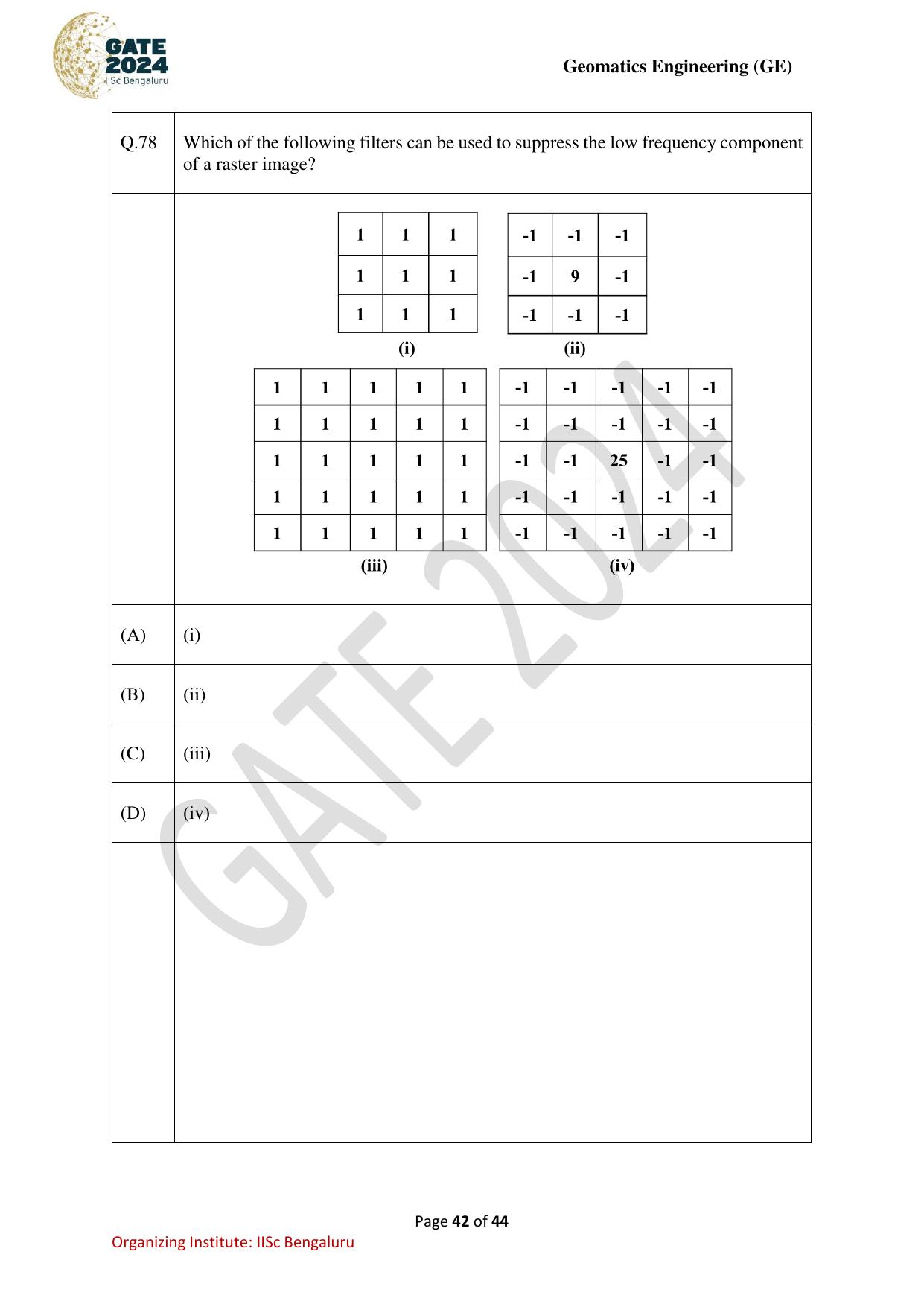 GATE 2024 Geomatics Engineering (GE) Question Paper - Page 42