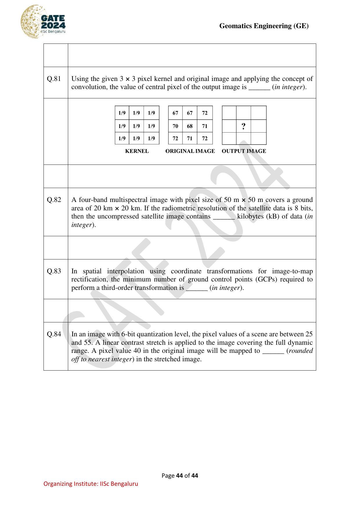 GATE 2024 Geomatics Engineering (GE) Question Paper - Page 44