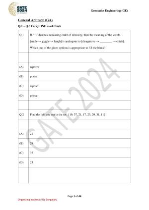 GATE 2024 Geomatics Engineering (GE) Question Paper