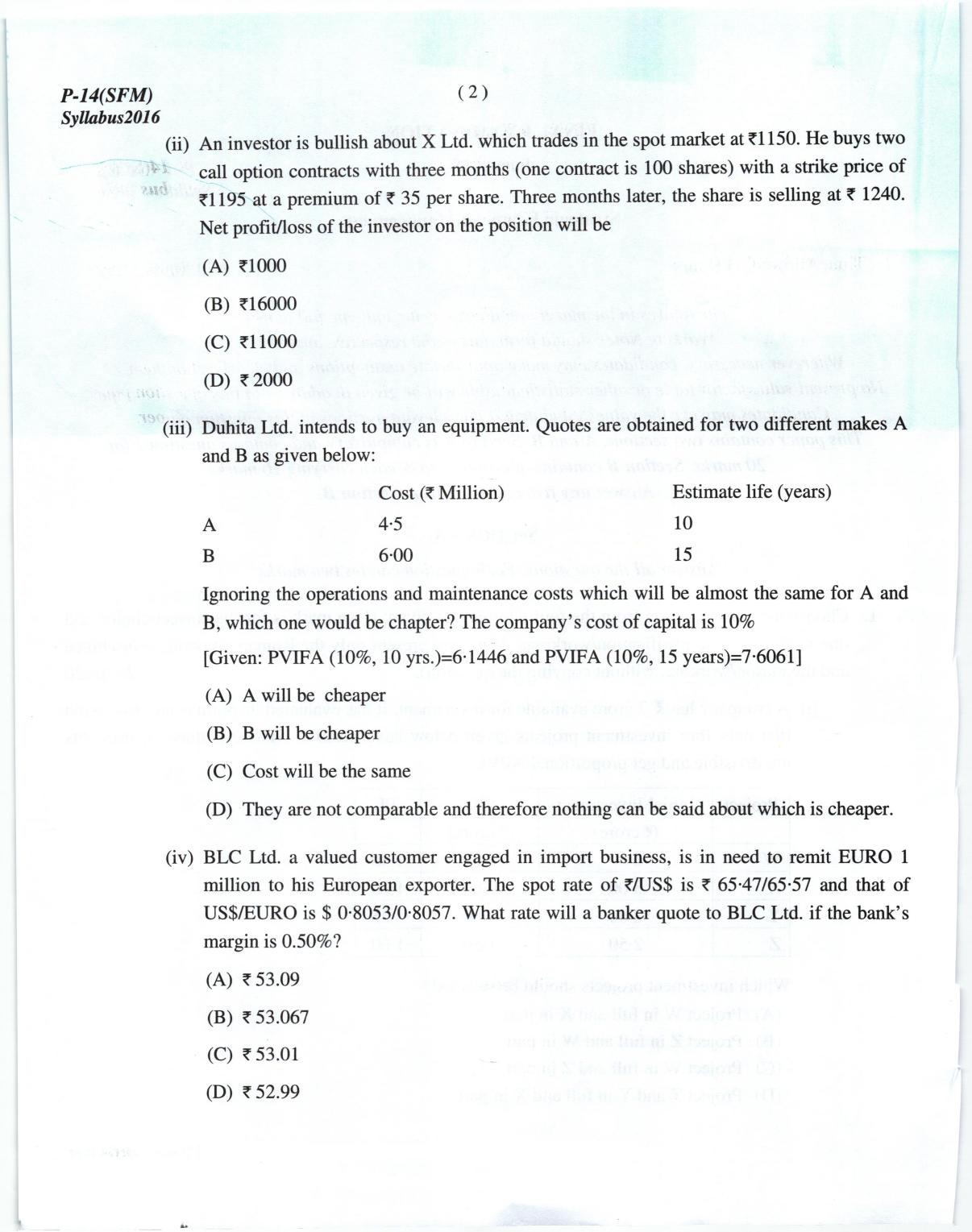 ICMAI June 2018 Strategic Financial Management Question Paper (Final) - Page 2