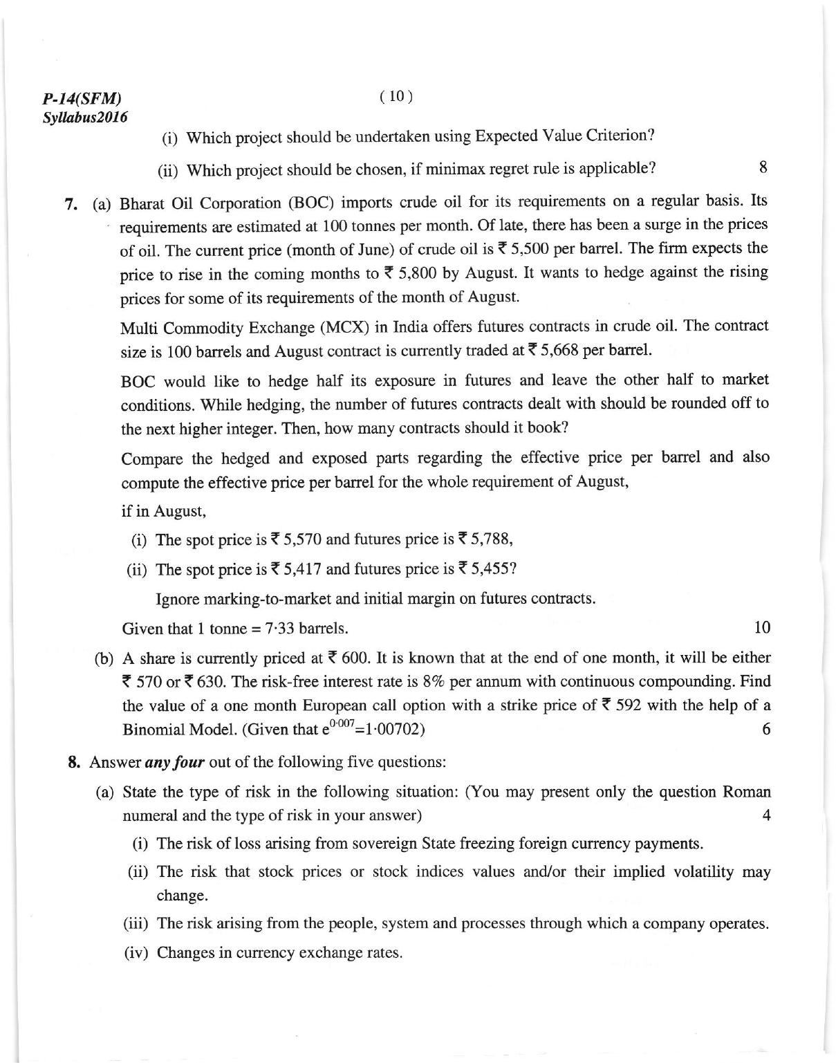 ICMAI June 2018 Strategic Financial Management Question Paper (Final) - Page 10