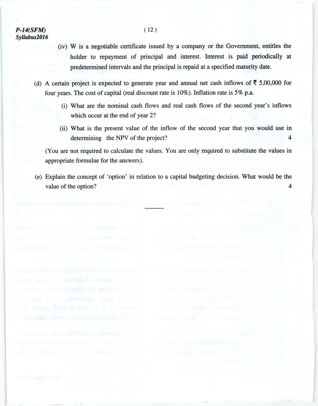 ICMAI June 2018 Strategic Financial Management Question Paper (Final) - Page 12