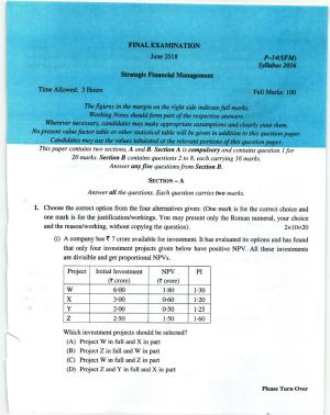 ICMAI June 2018 Strategic Financial Management Question Paper (Final)