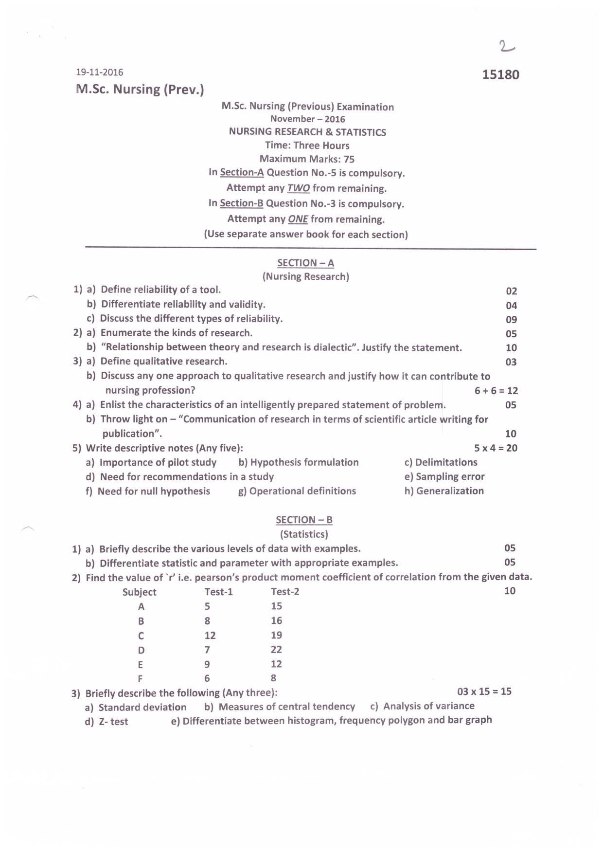 UHS M.Sc Nursing (Pervious) Nov.-2016 Question Paper - Page 2