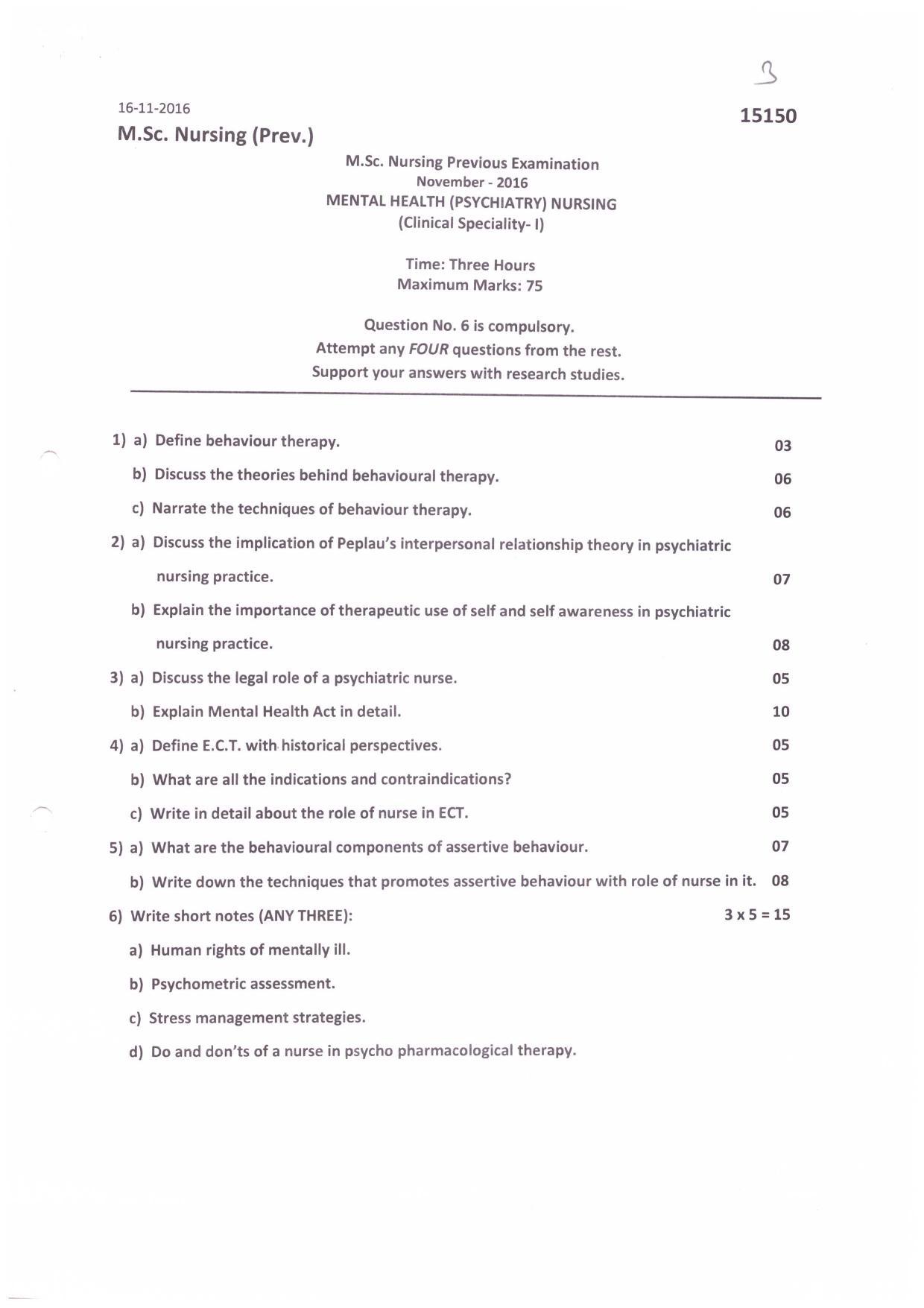 UHS M.Sc Nursing (Pervious) Nov.-2016 Question Paper - Page 3