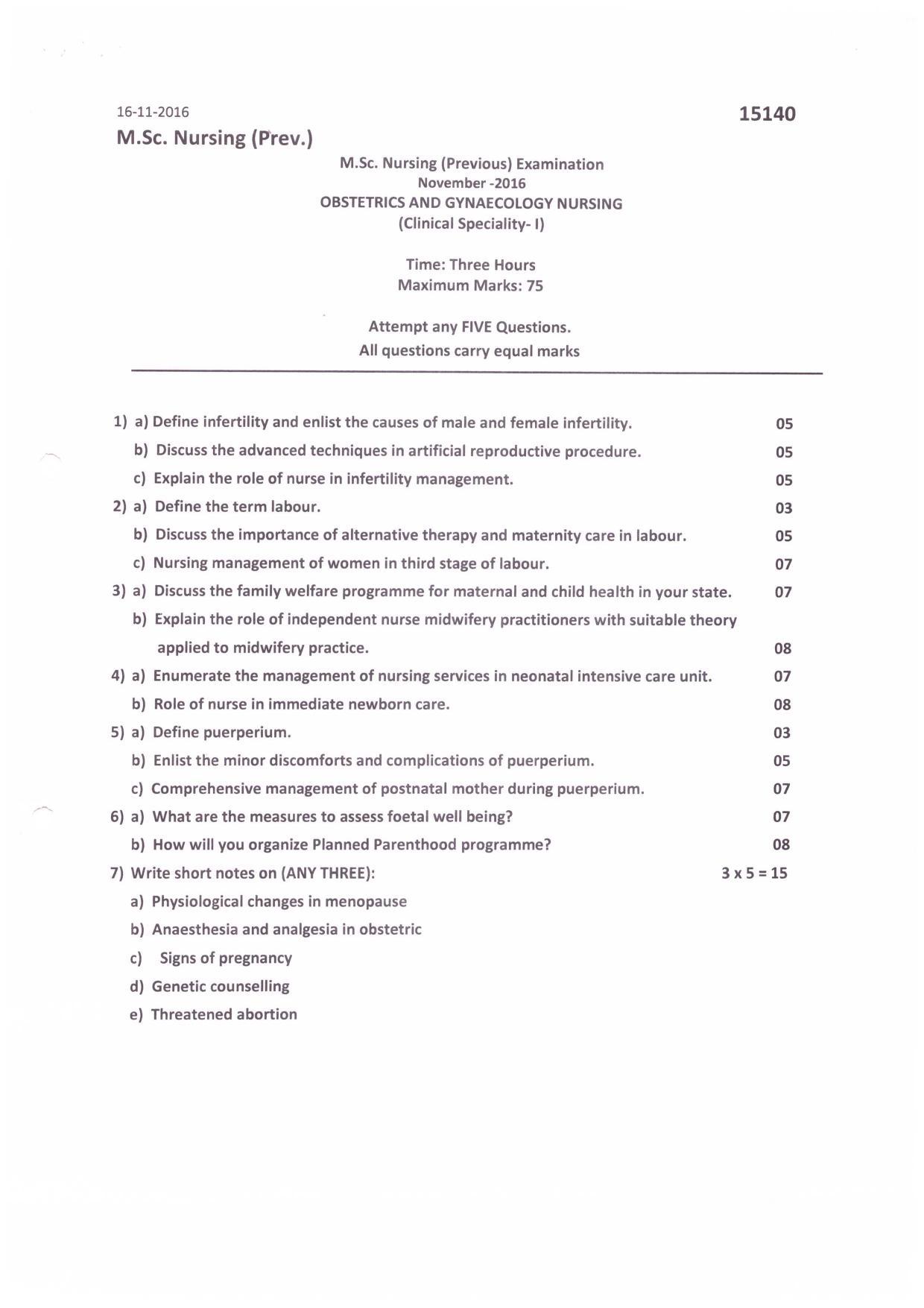 UHS M.Sc Nursing (Pervious) Nov.-2016 Question Paper - Page 5