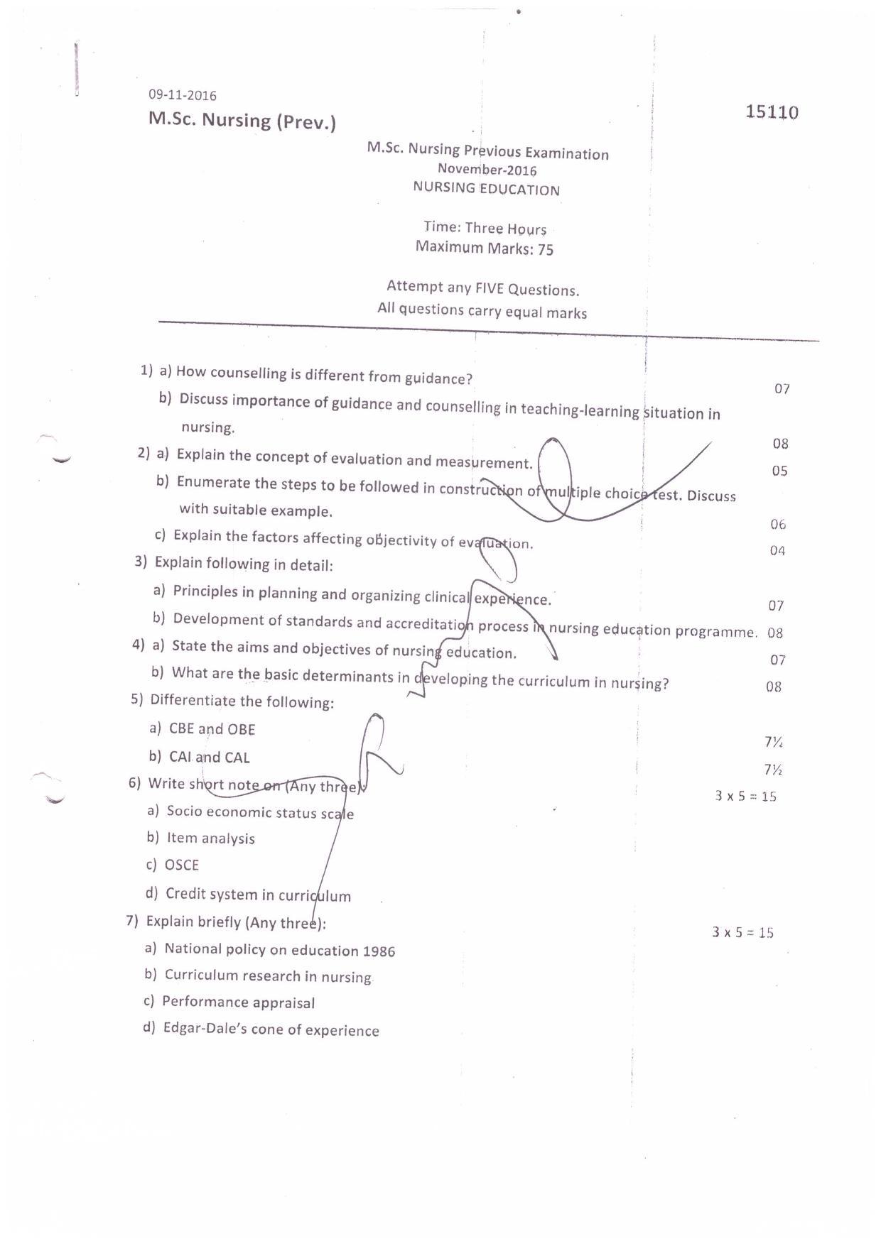 UHS M.Sc Nursing (Pervious) Nov.-2016 Question Paper - Page 8