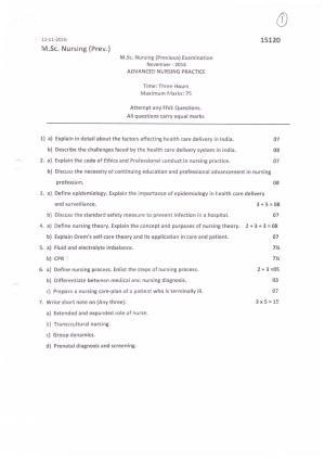 UHS M.Sc Nursing (Pervious) Nov.-2016 Question Paper