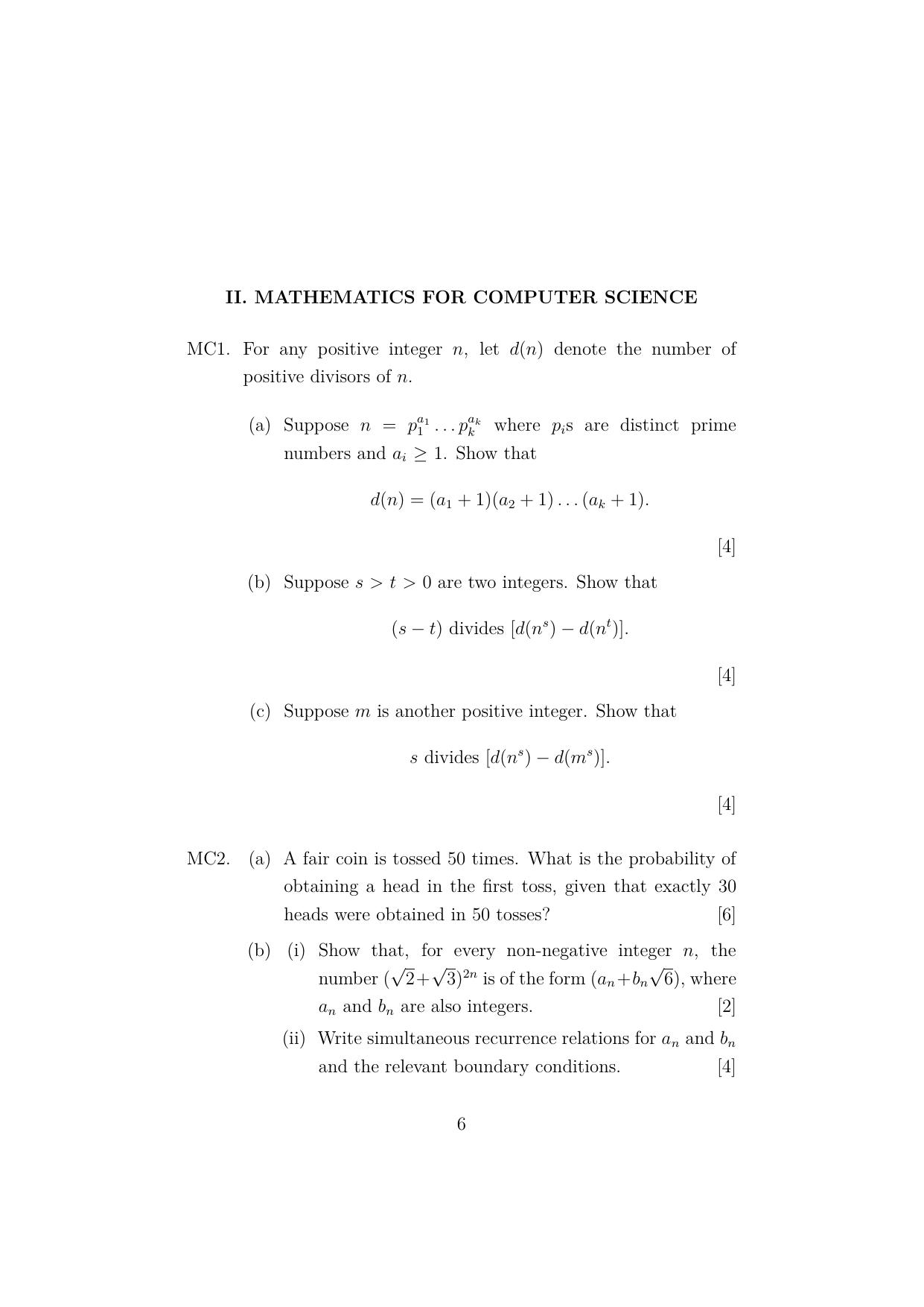 ISI Admission Test JRF in Computer Science (CSB) 2023 Sample Paper - Page 6