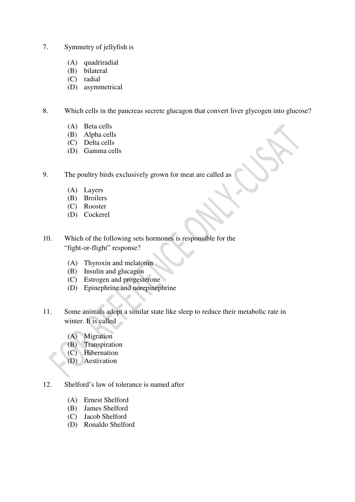 CUSAT CAT 2022 615 ZOOLOGY Question Paper - Page 2