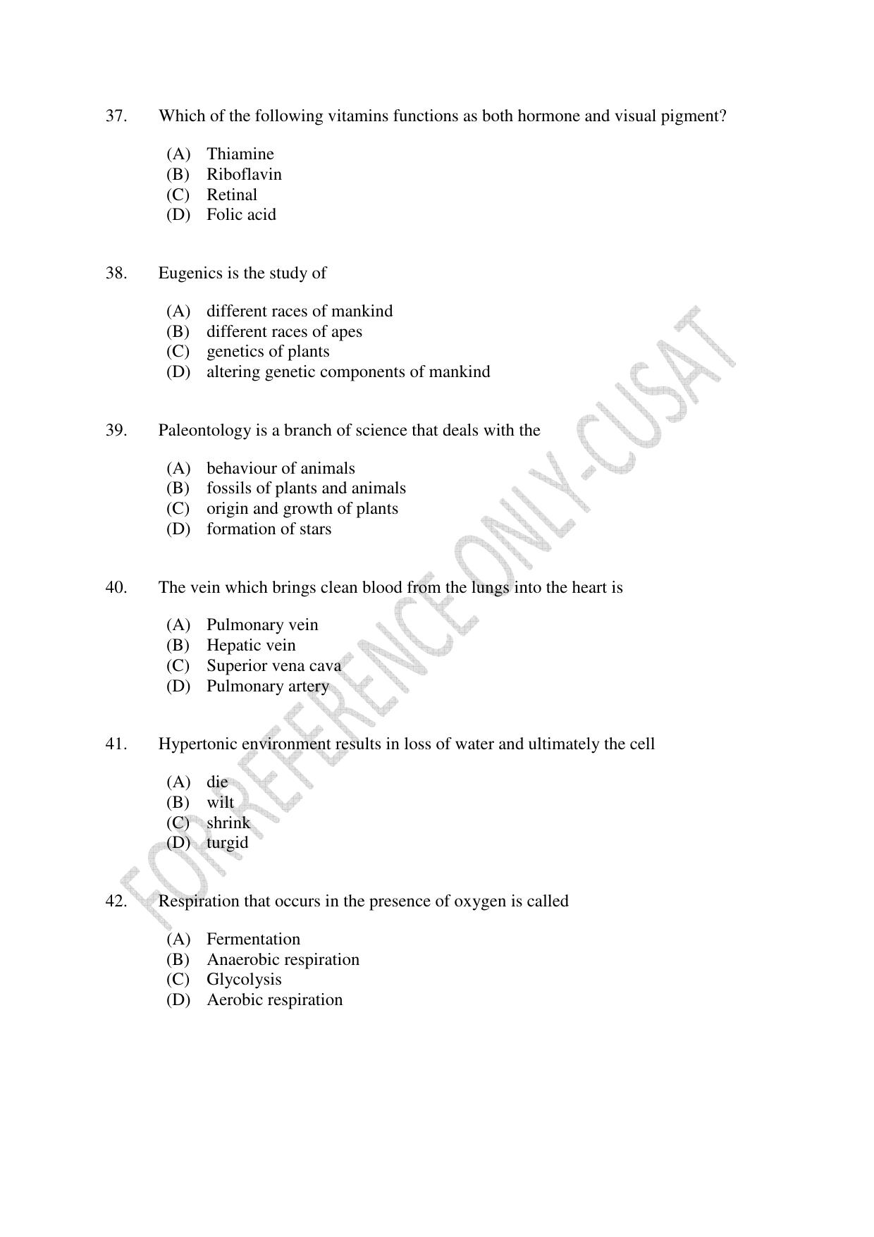 CUSAT CAT 2022 615 ZOOLOGY Question Paper - Page 7