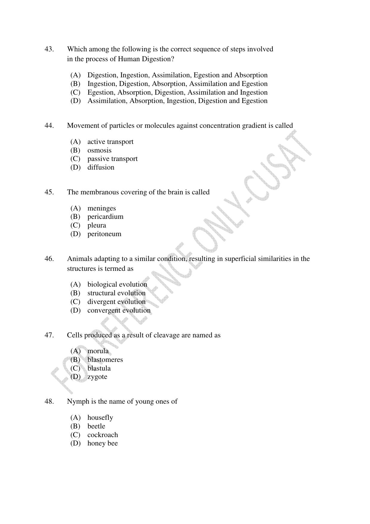 CUSAT CAT 2022 615 ZOOLOGY Question Paper - Page 8