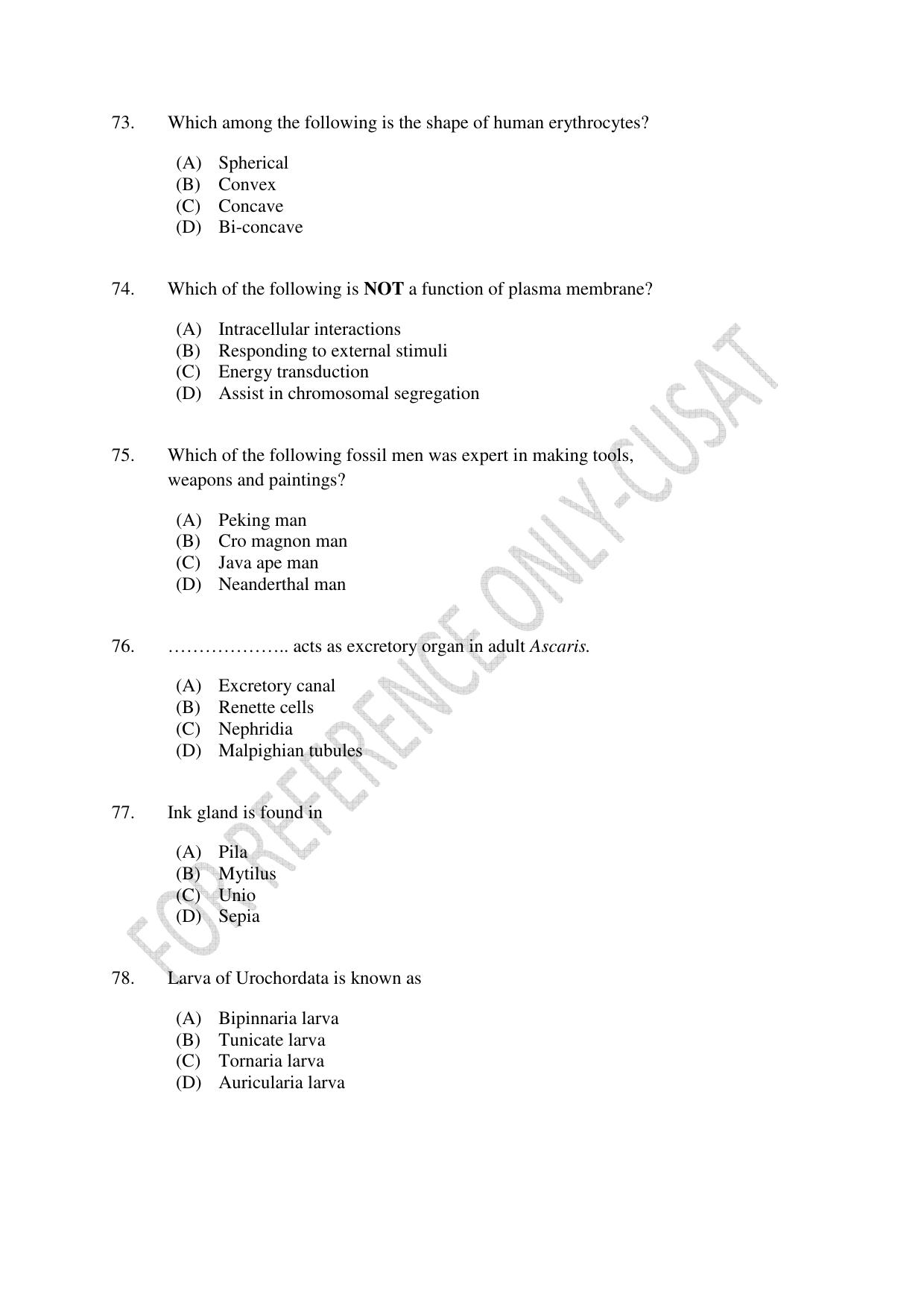 CUSAT CAT 2022 615 ZOOLOGY Question Paper - Page 13