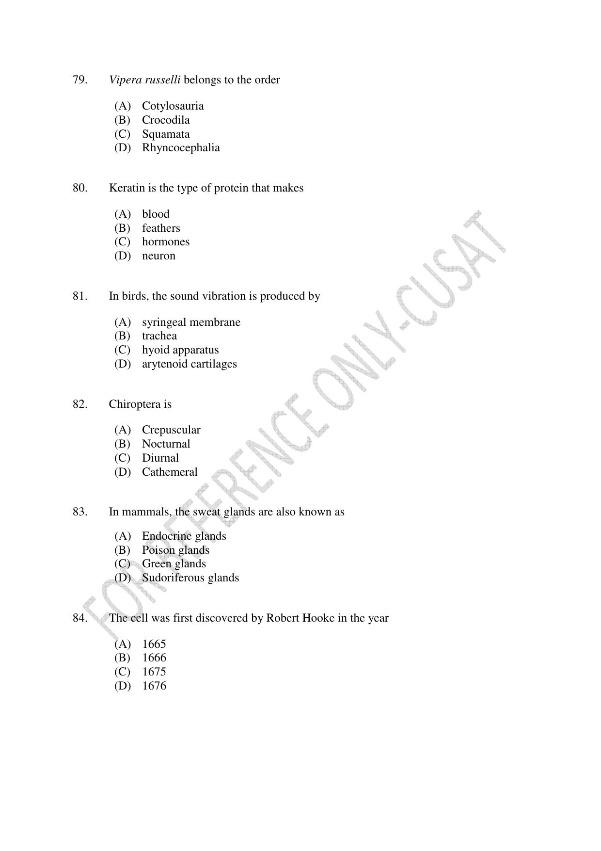 CUSAT CAT 2022 615 ZOOLOGY Question Paper - Page 14