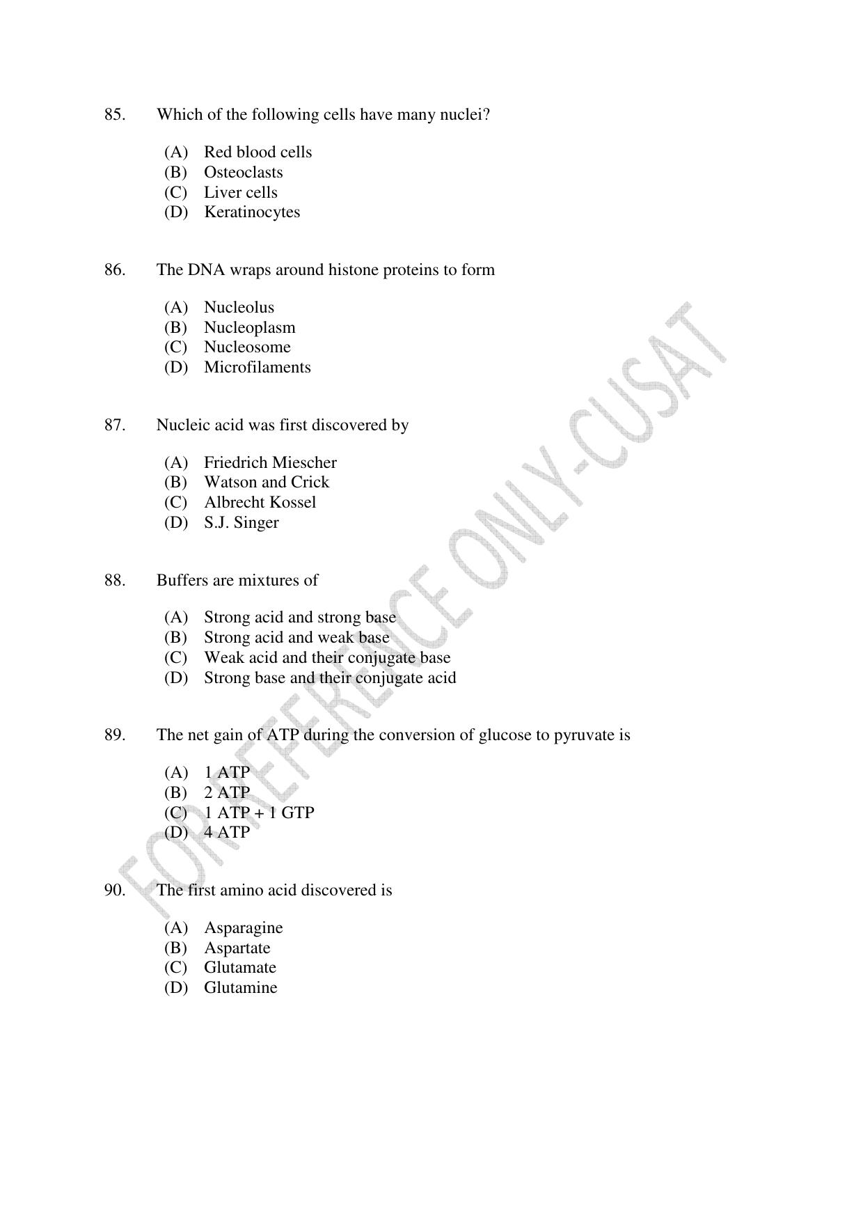 CUSAT CAT 2022 615 ZOOLOGY Question Paper - Page 15