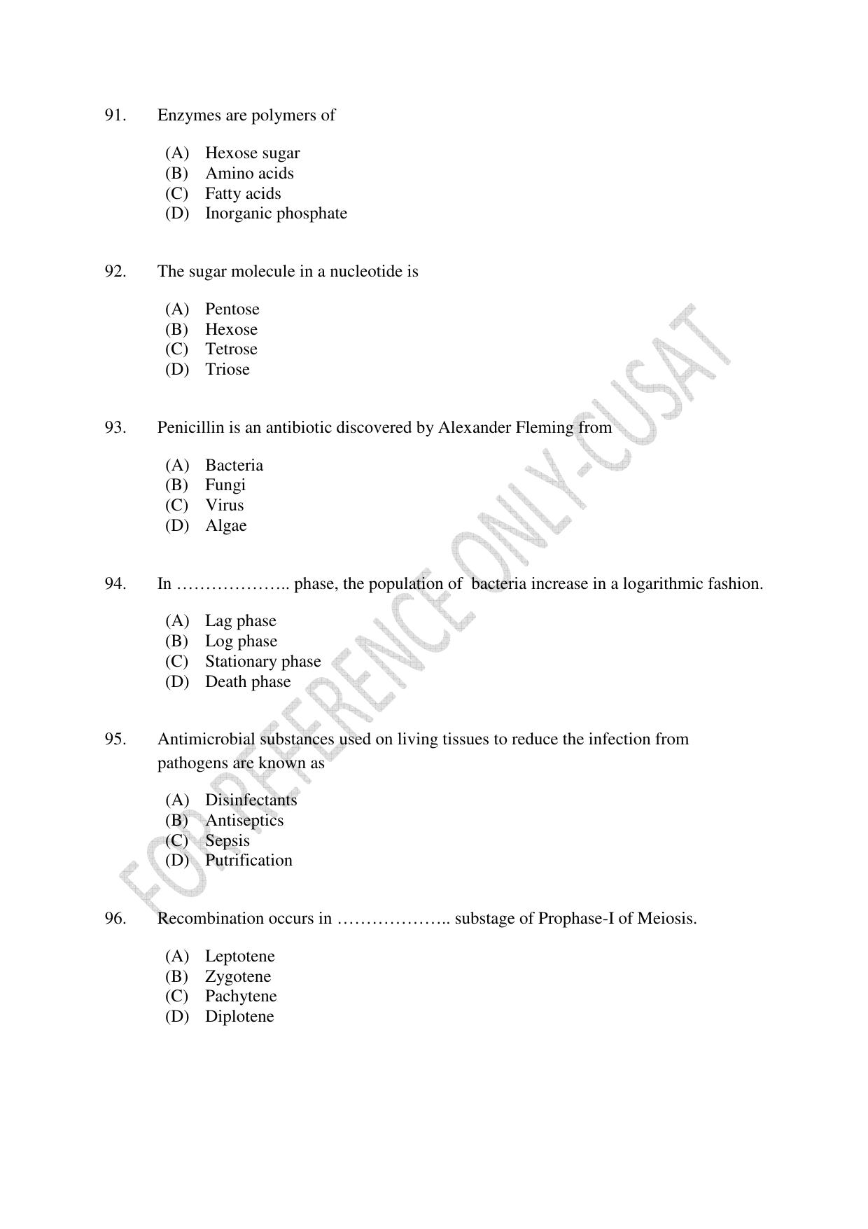 CUSAT CAT 2022 615 ZOOLOGY Question Paper - Page 16