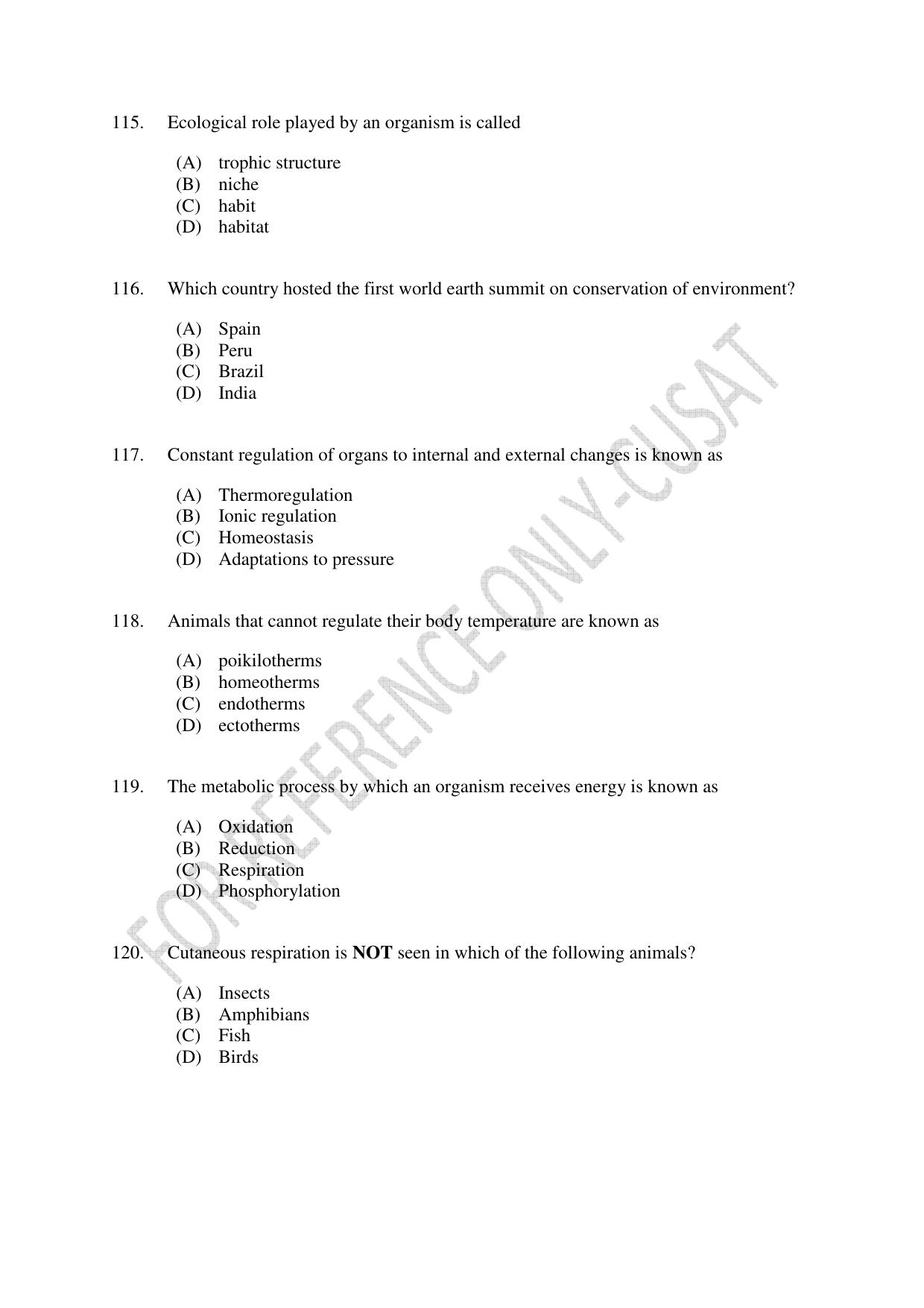 CUSAT CAT 2022 615 ZOOLOGY Question Paper - Page 20