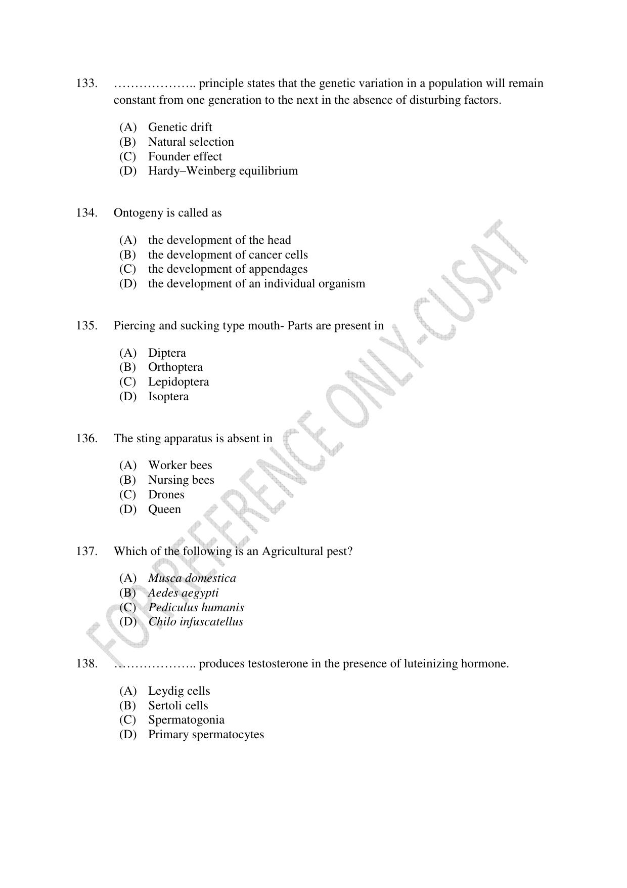 CUSAT CAT 2022 615 ZOOLOGY Question Paper - Page 23