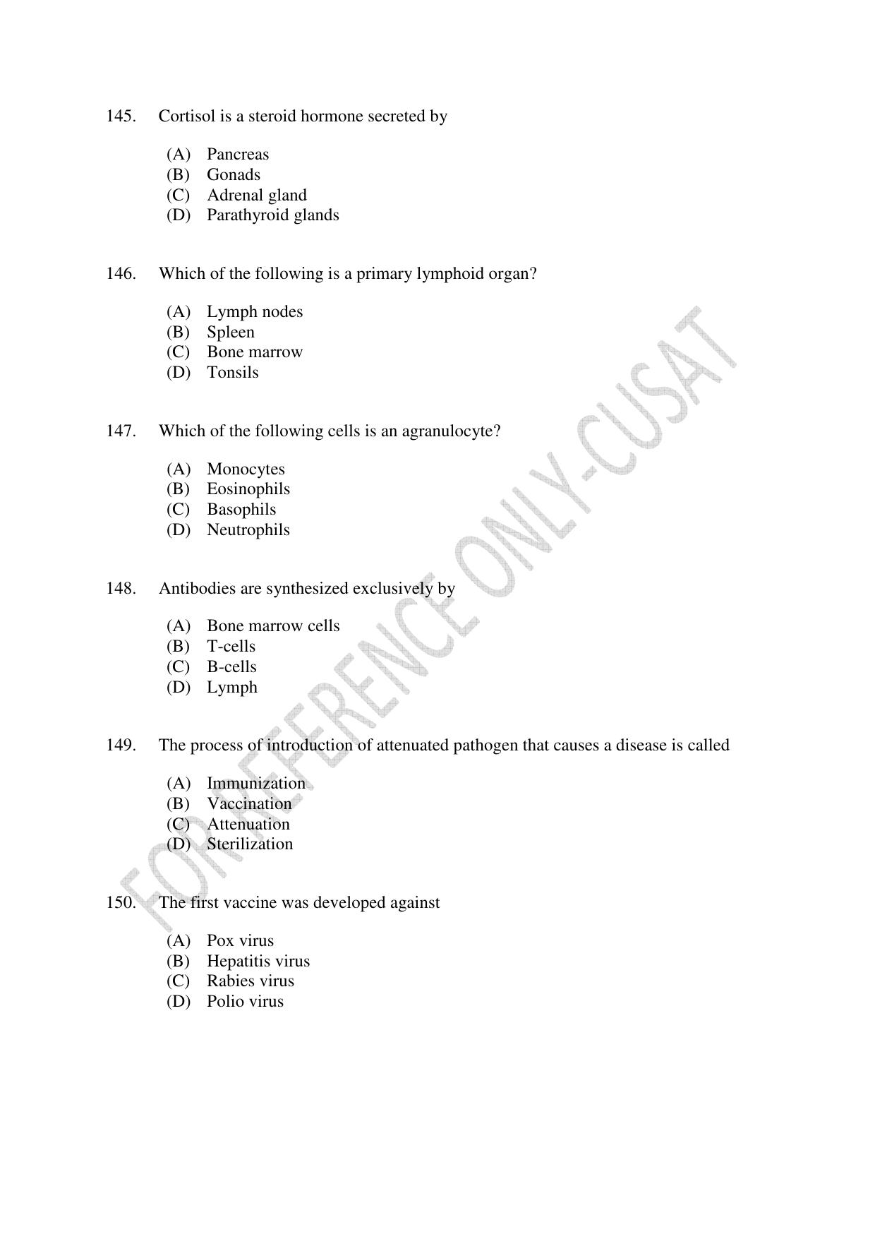 CUSAT CAT 2022 615 ZOOLOGY Question Paper - Page 25