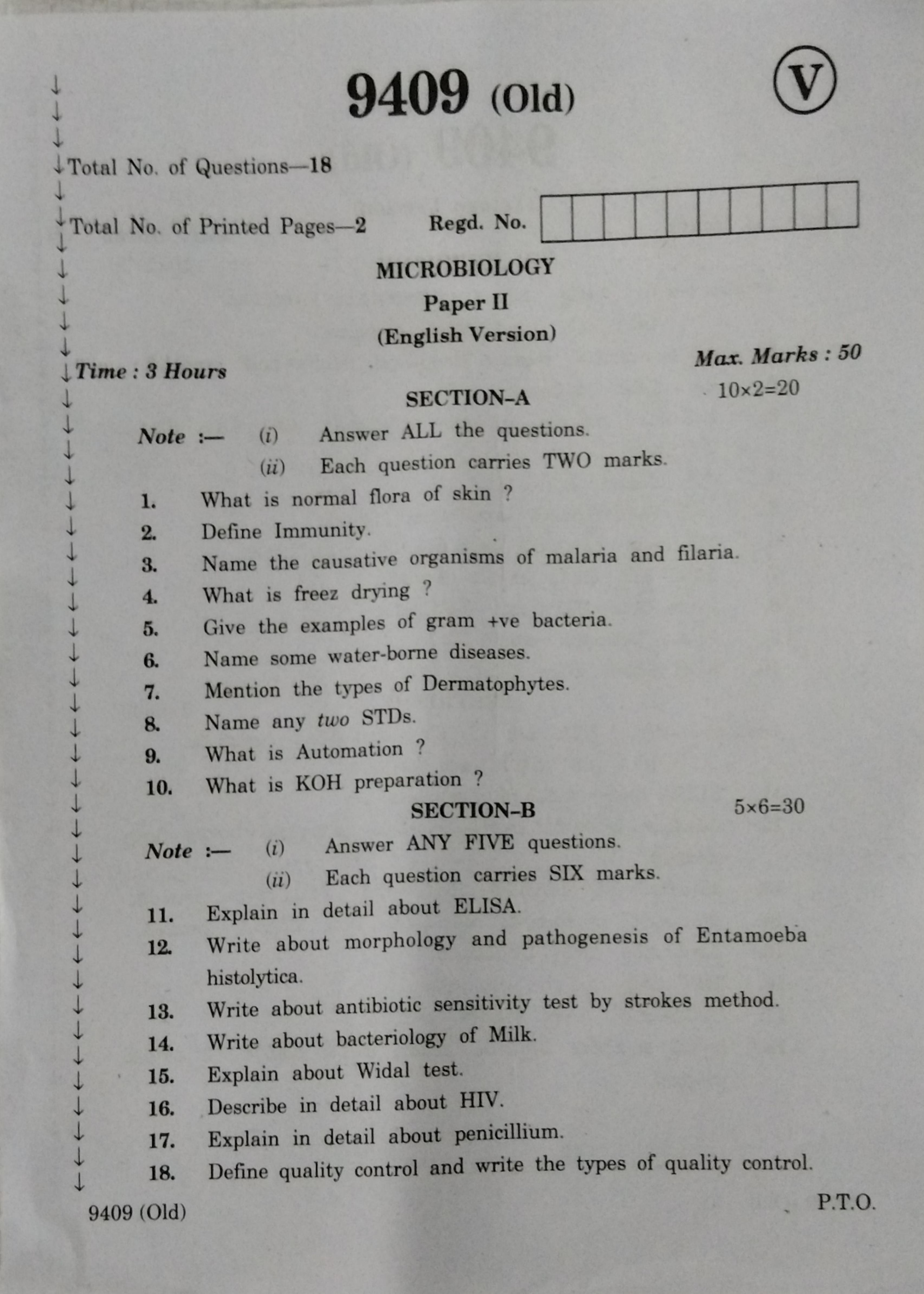 AP Inter 2nd Year Vocational Question Paper March - 2020 - Microbiology - II (old) - Page 1