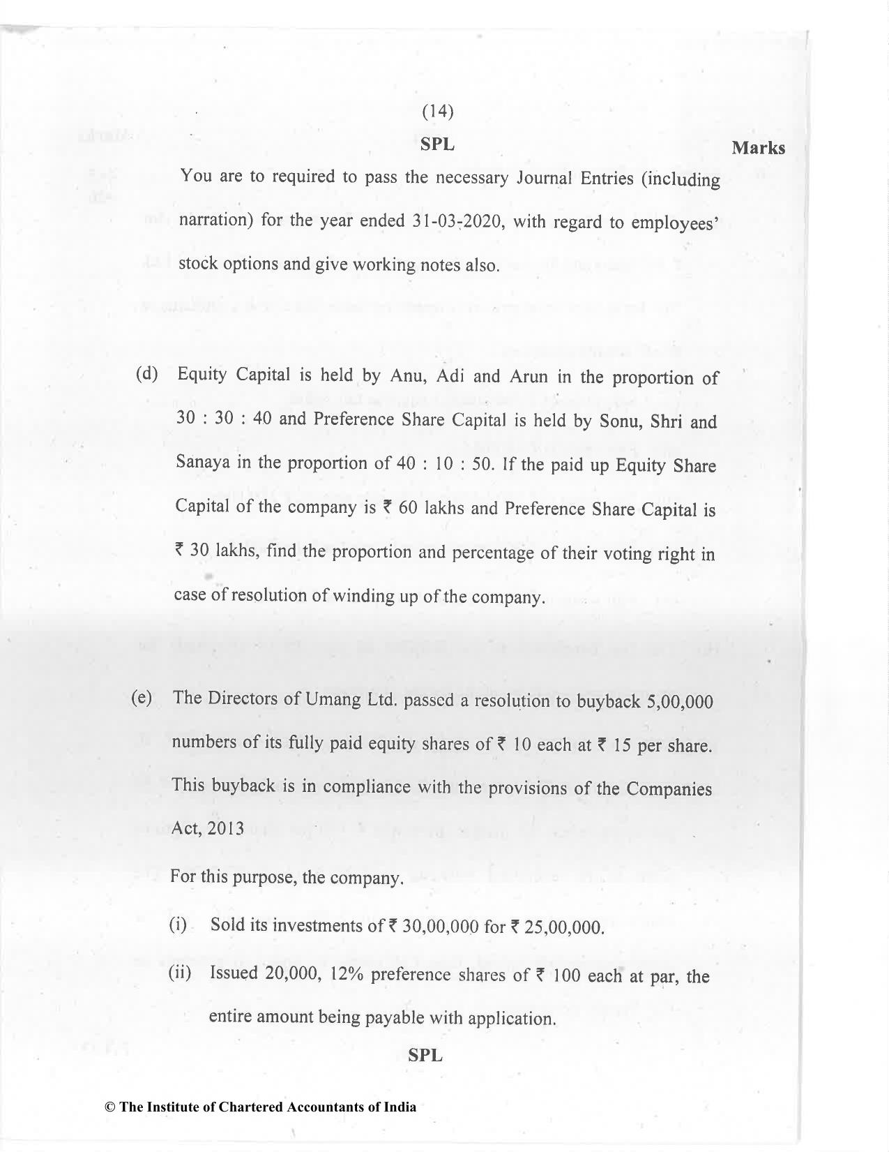 CA Inter Jan 2021 Question Paper - Paper 5 – Advanced Accounting - Page 14