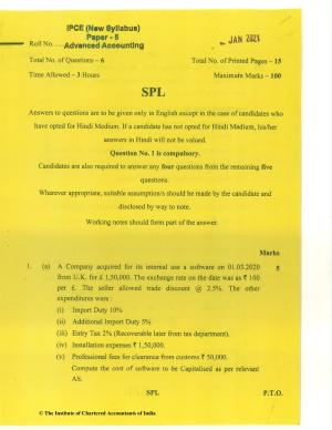 CA Inter Jan 2021 Question Paper - Paper 5 – Advanced Accounting